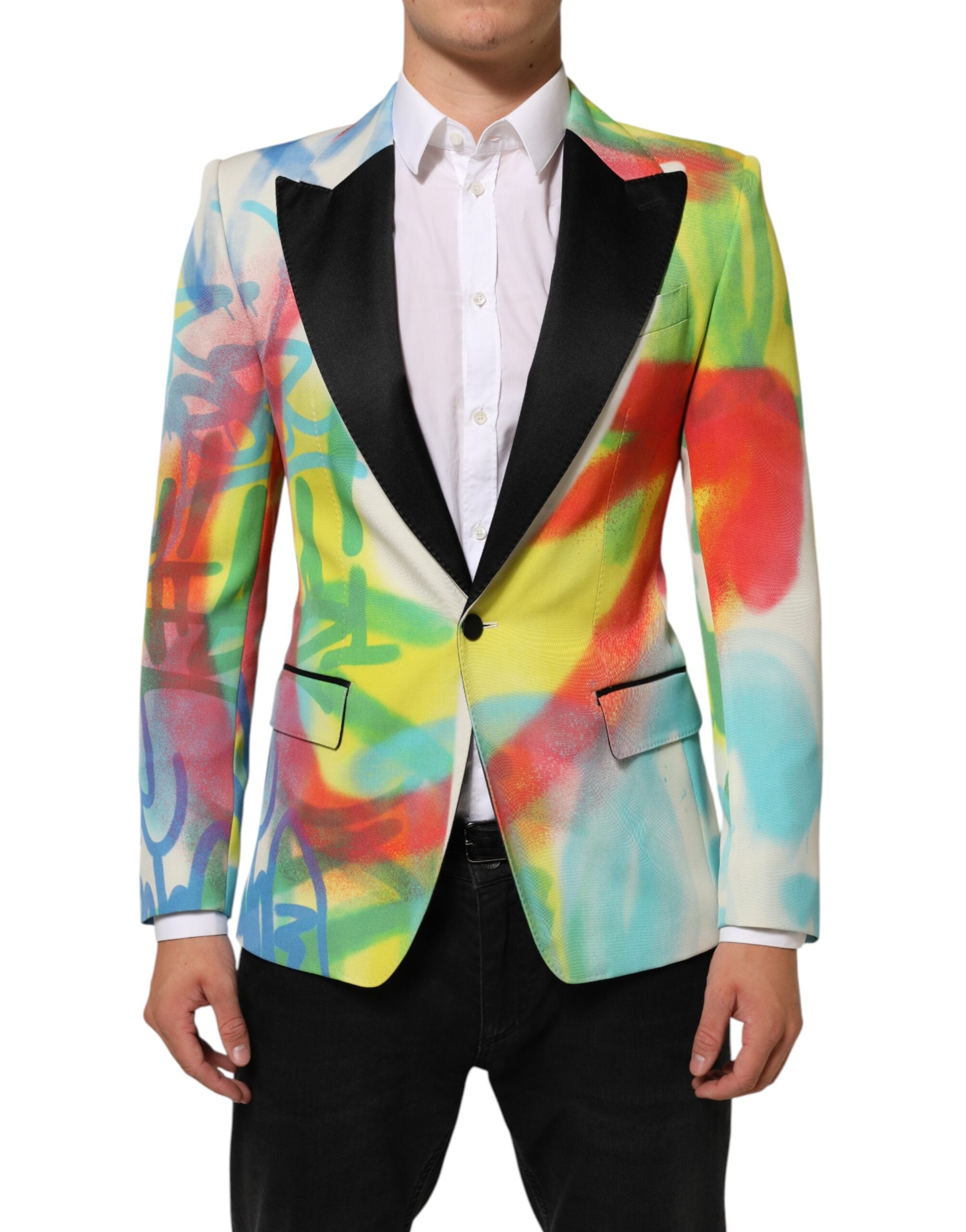 Dolce & Gabbana Multicolor Graffiti SICILIA 1 Button Men Suit Blazer Dolce & Gabbana