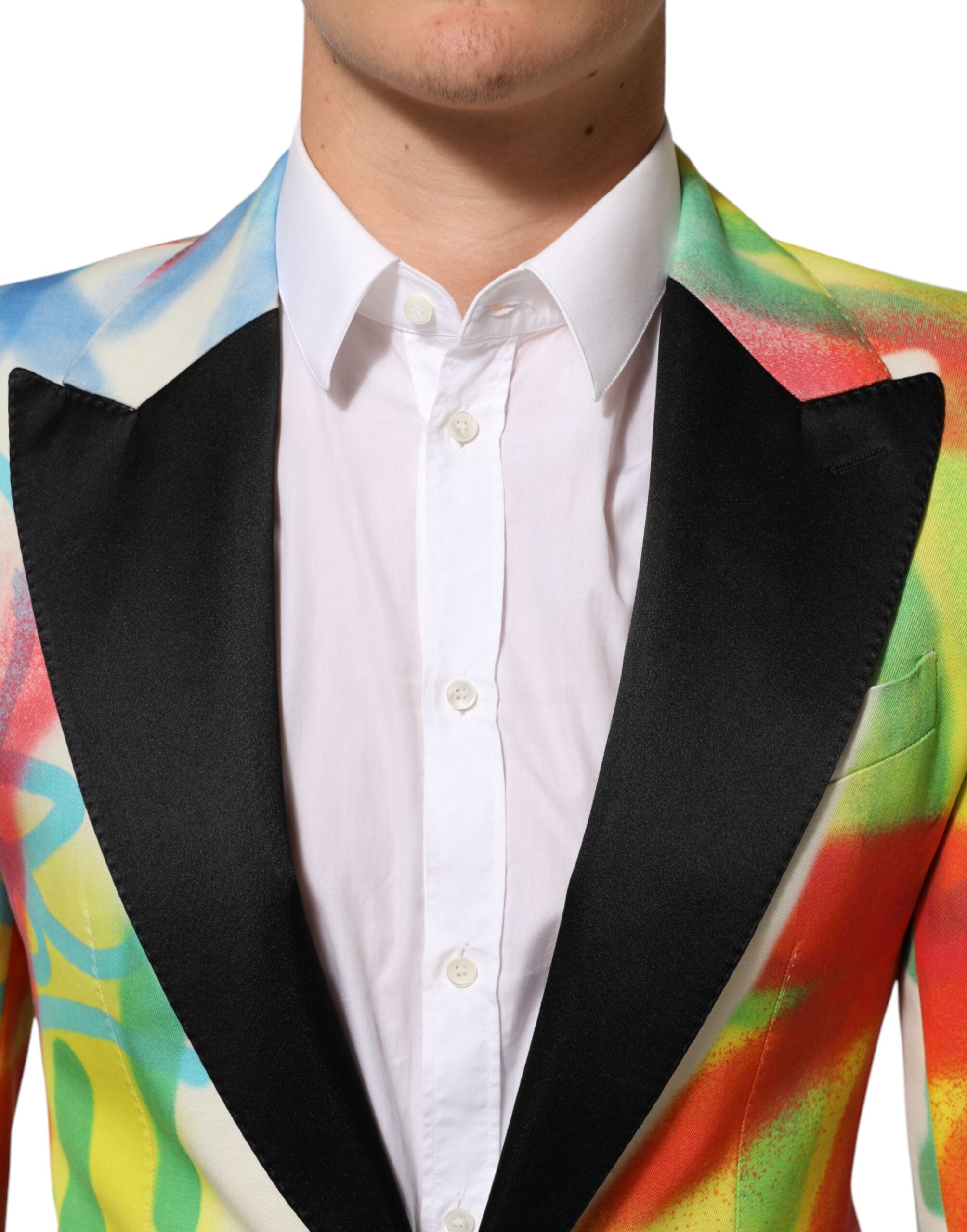 Dolce & Gabbana Multicolor Graffiti SICILIA 1 Button Men Suit Blazer Dolce & Gabbana
