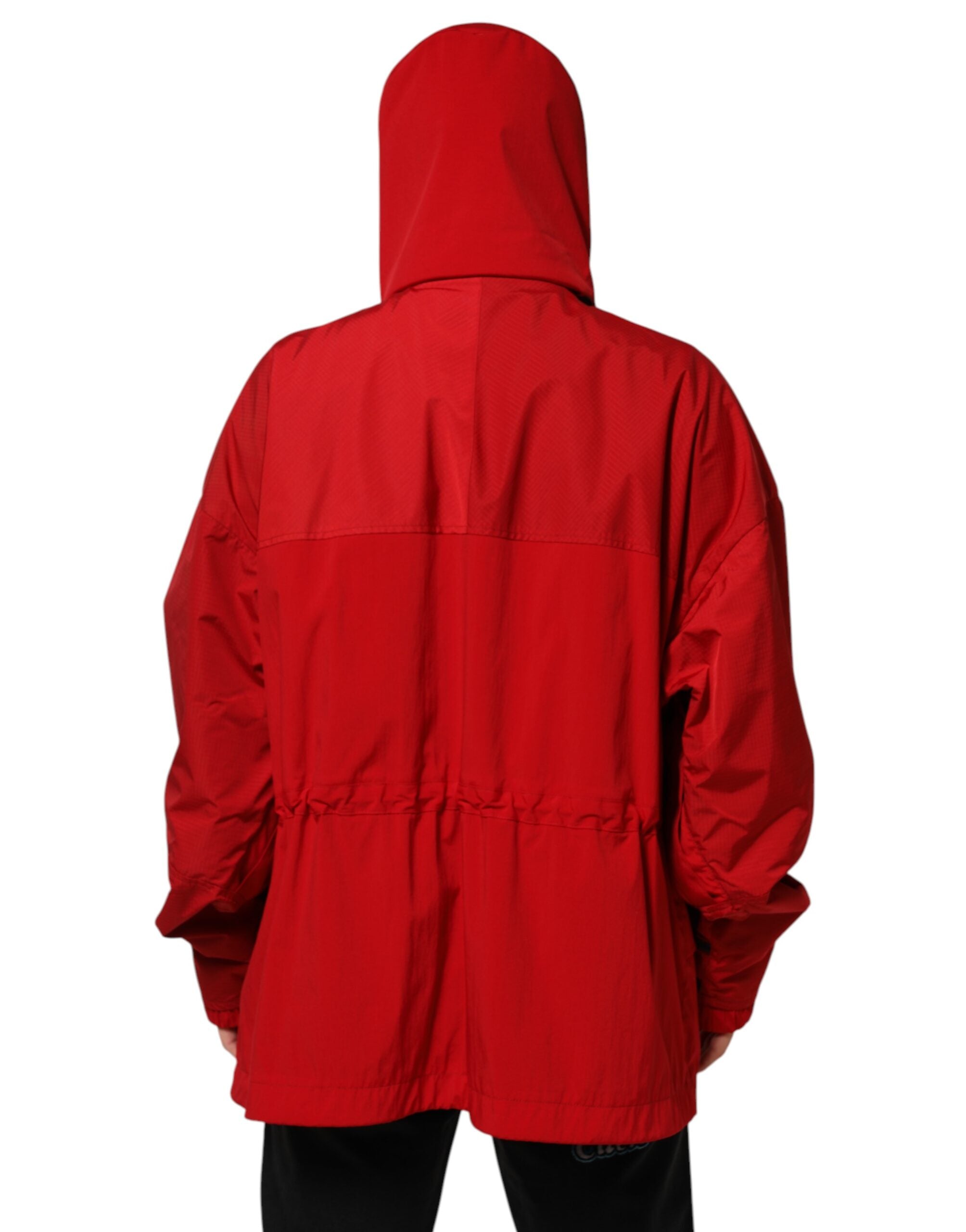Dolce & Gabbana Red Nylon Hooded Men Full Zip Parka Jacket Dolce & Gabbana