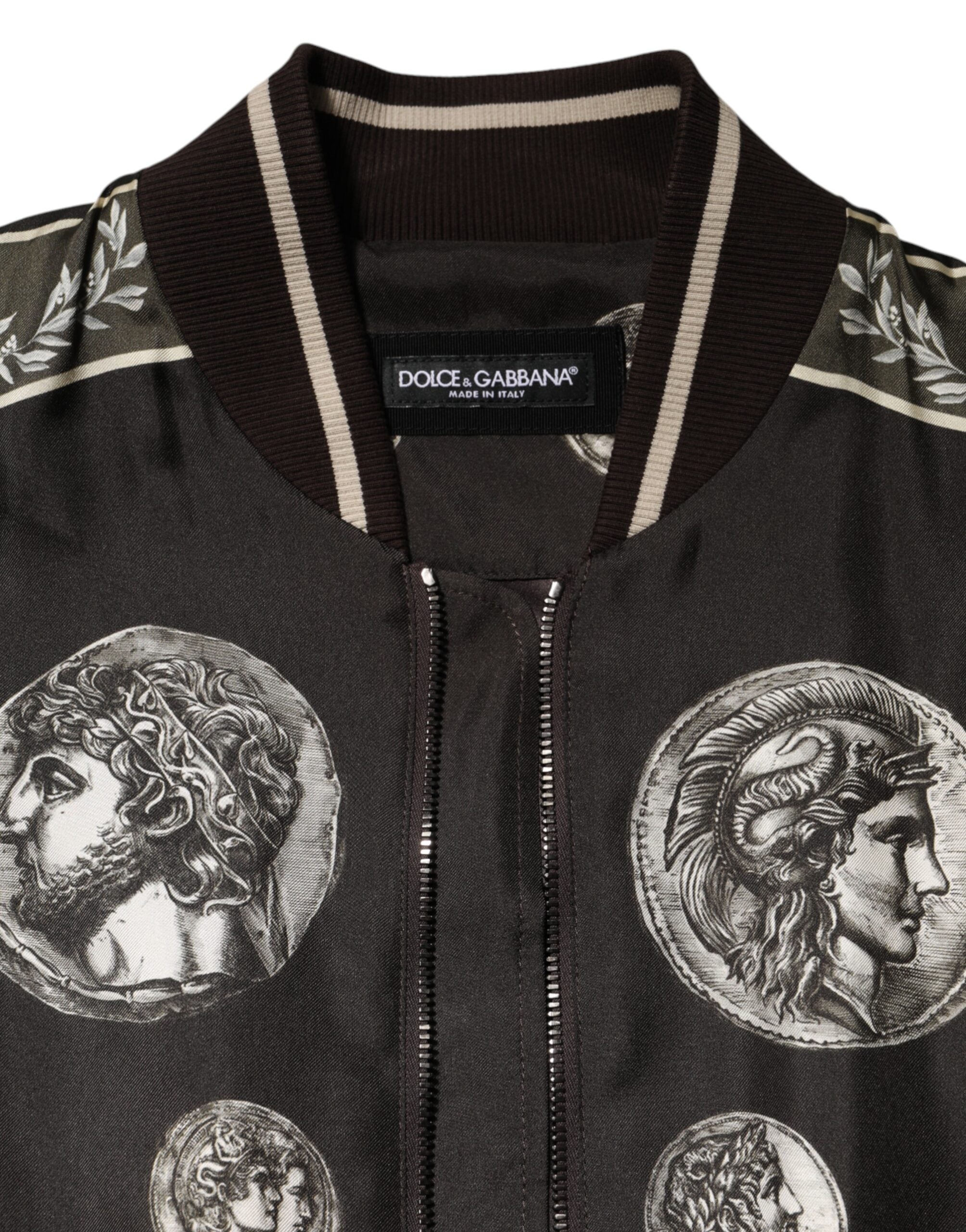 Dolce & Gabbana Black "Monete" Coin Print Silk Bomber Jacket Dolce & Gabbana