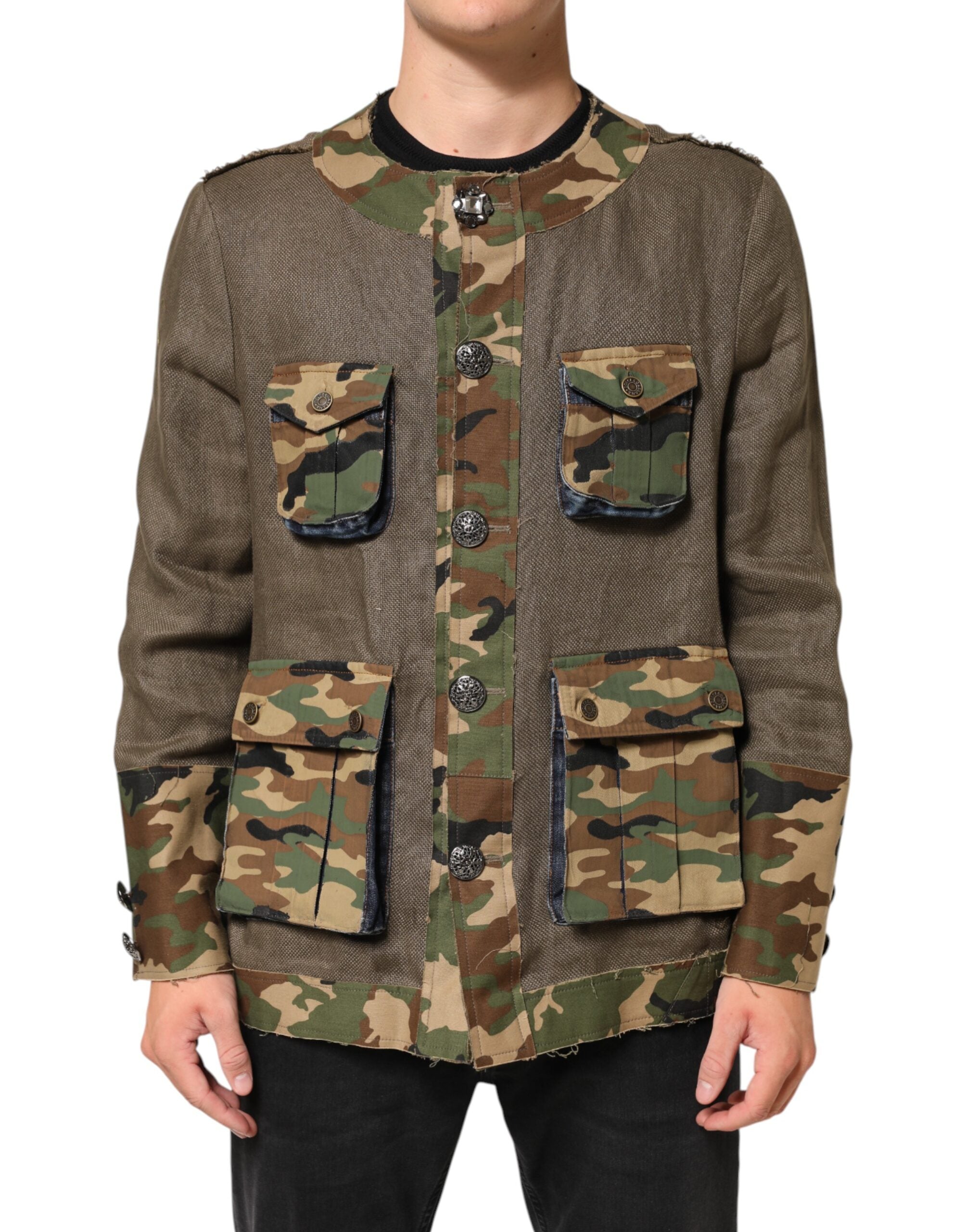 Dolce & Gabbana Brown Camouflage Linen Button Down Jacket Dolce & Gabbana