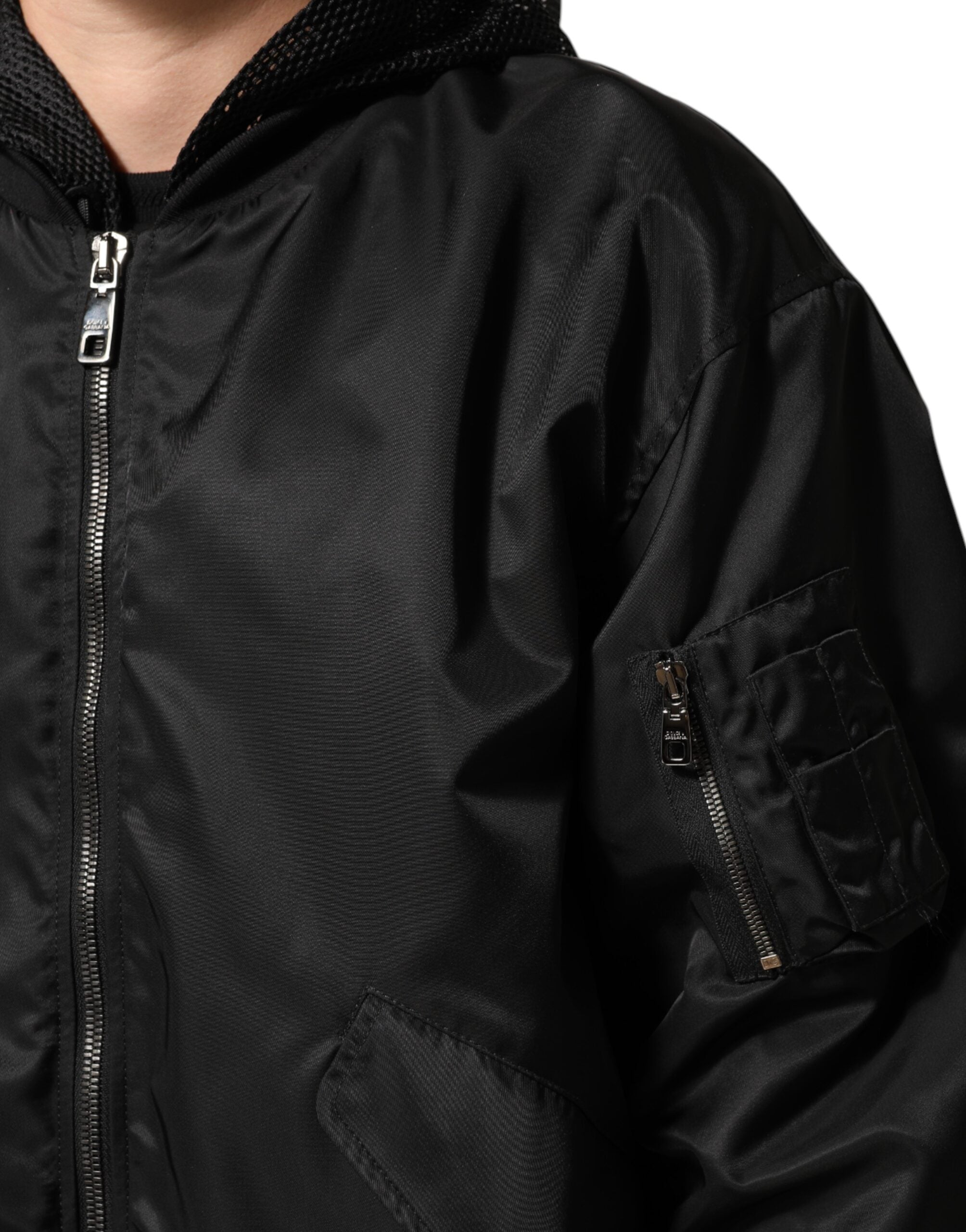 Dolce & Gabbana Black Nylon Hooded Full Zip Bomber Men Jacket Dolce & Gabbana