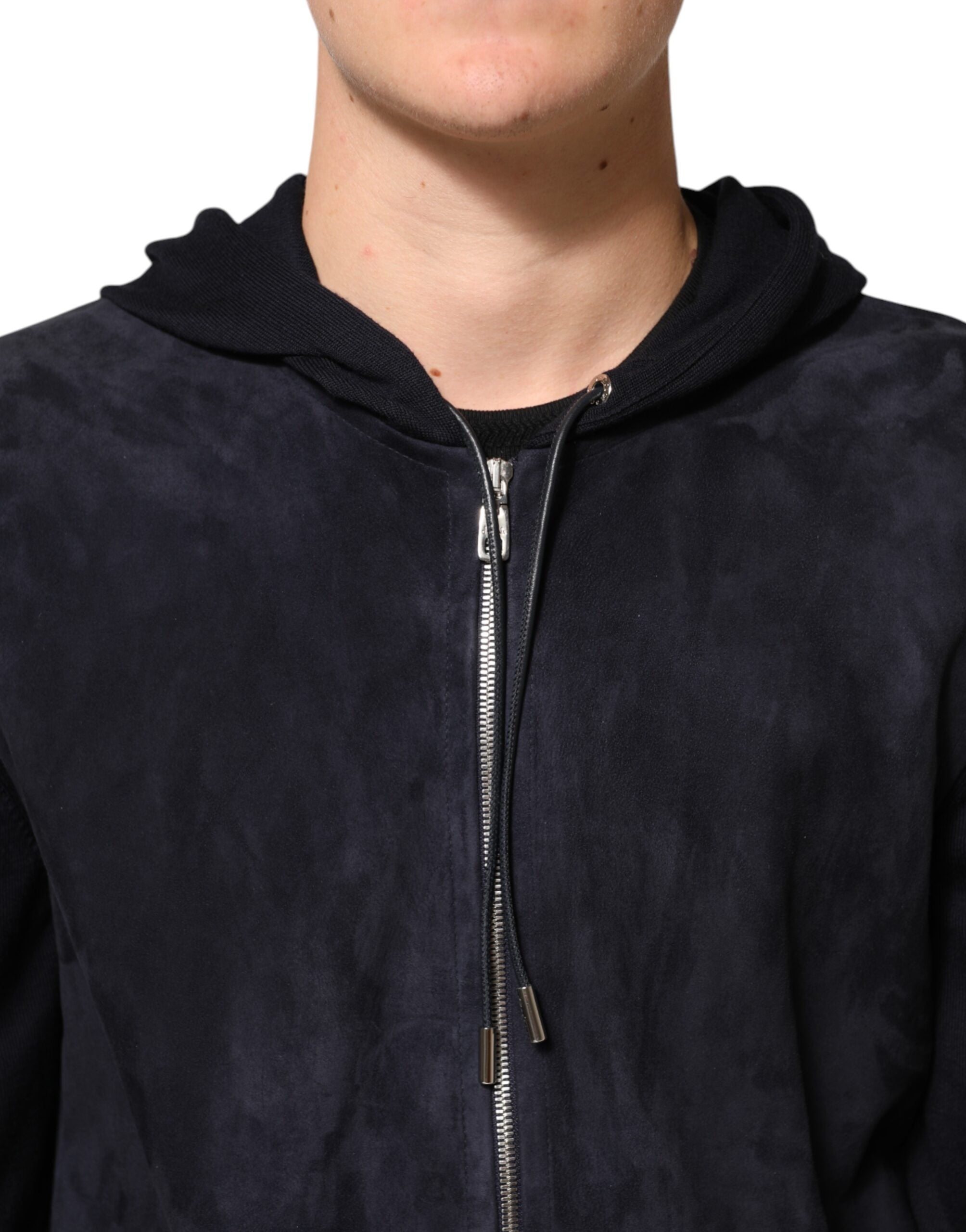 Dolce & Gabbana Black Leather Full Zip Hooded Blouson Jacket Dolce & Gabbana