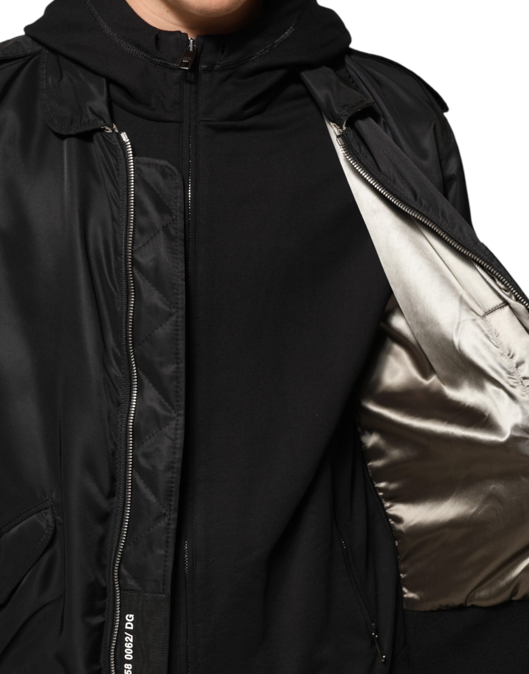 Dolce & Gabbana Black Cotton Hooded Full Zip Bomber Jacket Dolce & Gabbana