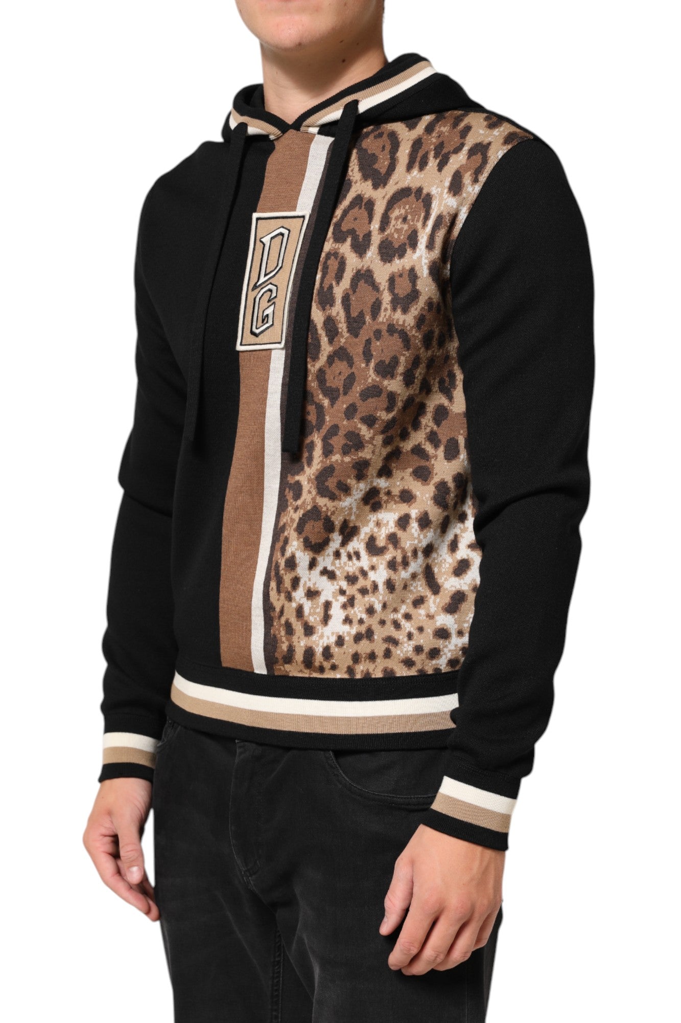 Dolce & Gabbana Black Leopard Logo Hooded Sweatshirt Sweater Dolce & Gabbana