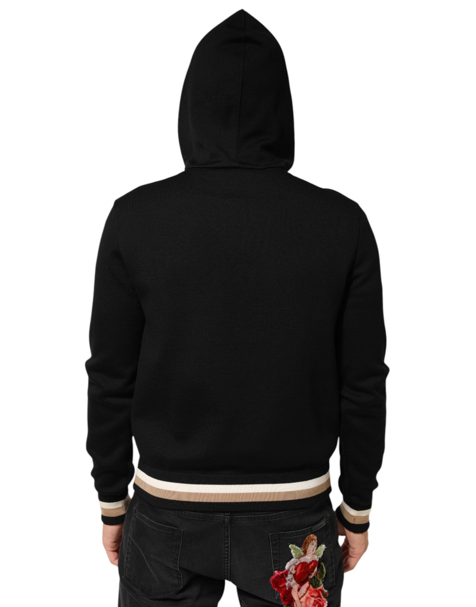 Dolce & Gabbana Black Leopard Logo Hooded Sweatshirt Sweater Dolce & Gabbana