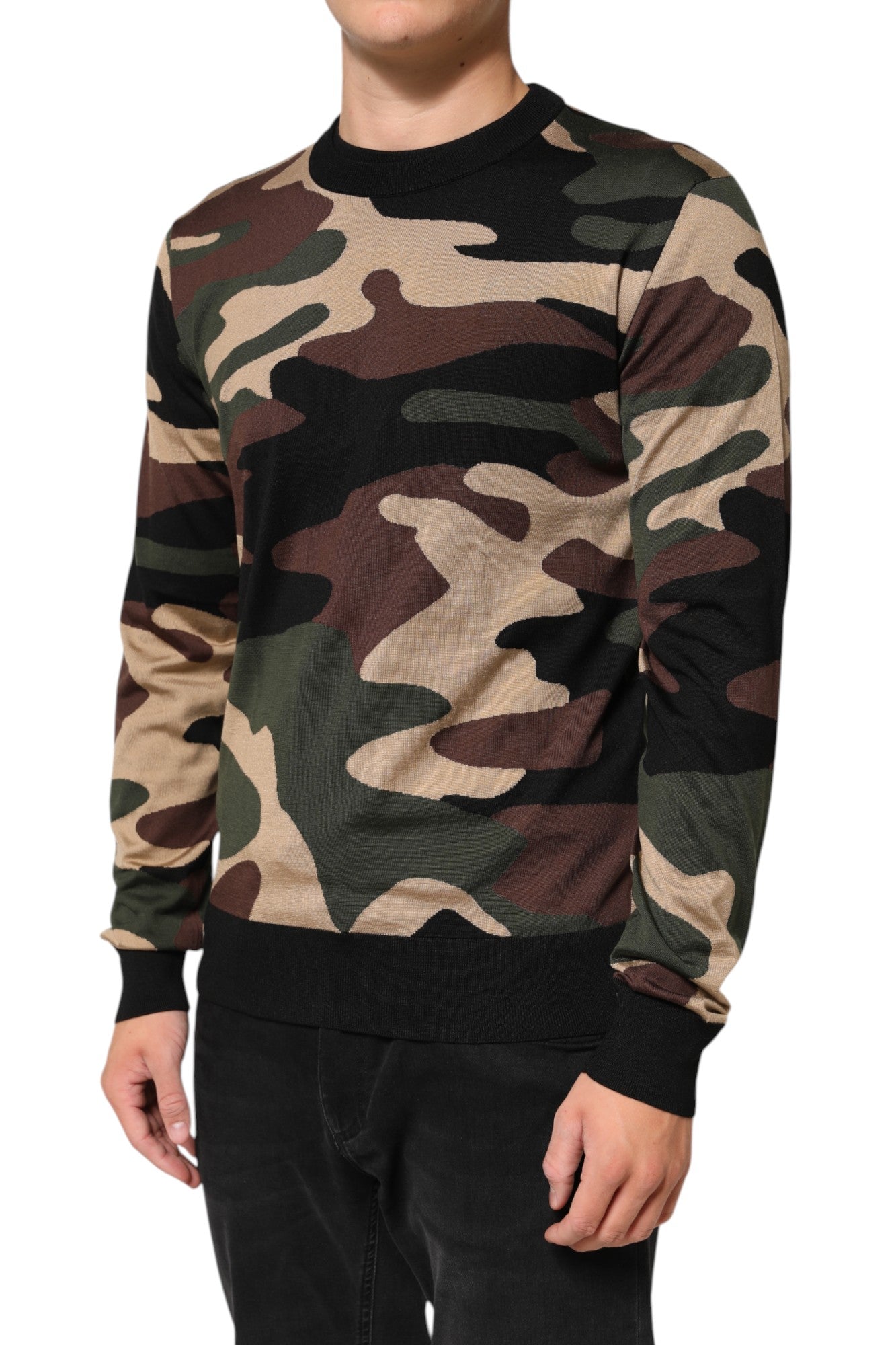 Dolce & Gabbana Multicolor Camouflage Crew Neck Men Pullover Sweater Dolce & Gabbana