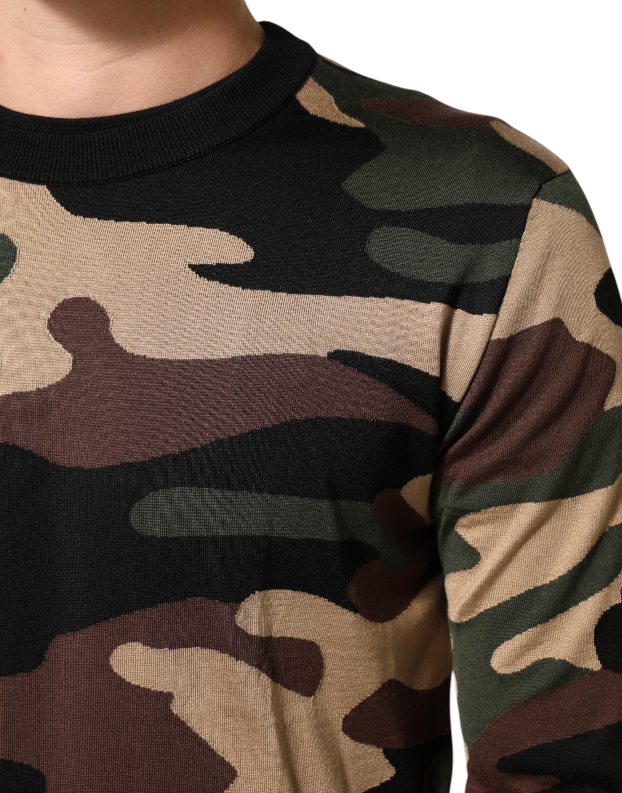 Dolce & Gabbana Multicolor Camouflage Crew Neck Men Pullover Sweater Dolce & Gabbana