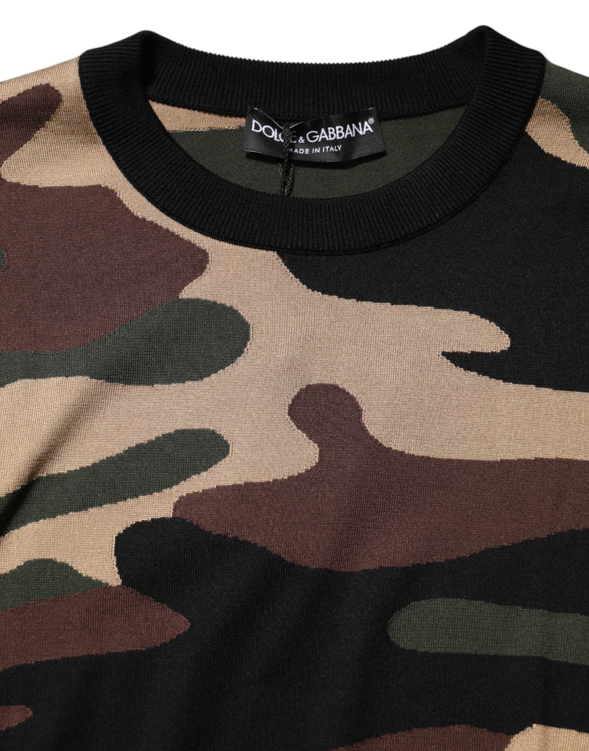 Dolce & Gabbana Multicolor Camouflage Crew Neck Men Pullover Sweater Dolce & Gabbana