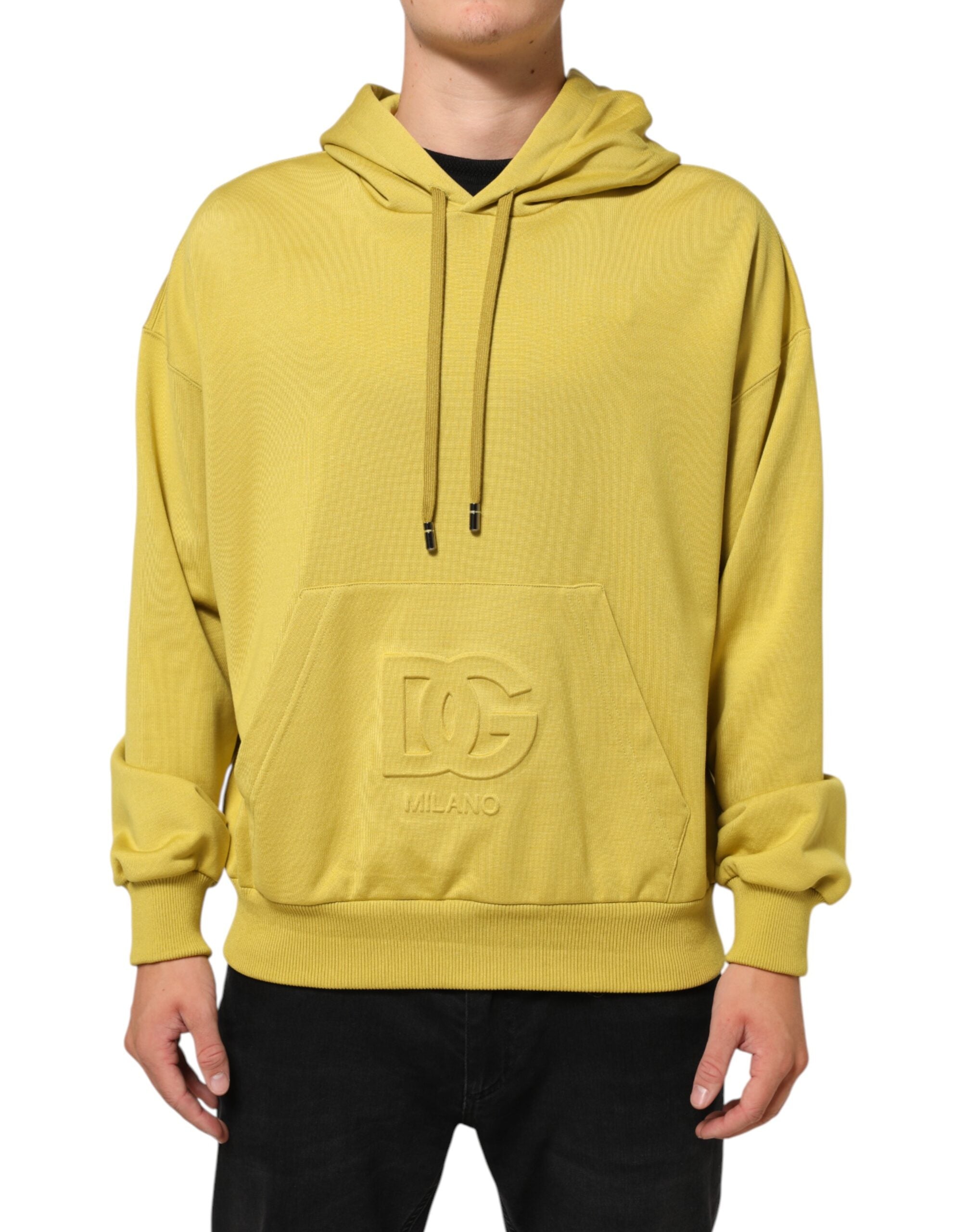 Dolce & Gabbana Yellow Logo Cotton Hooded Sweatshirt Sweater Dolce & Gabbana