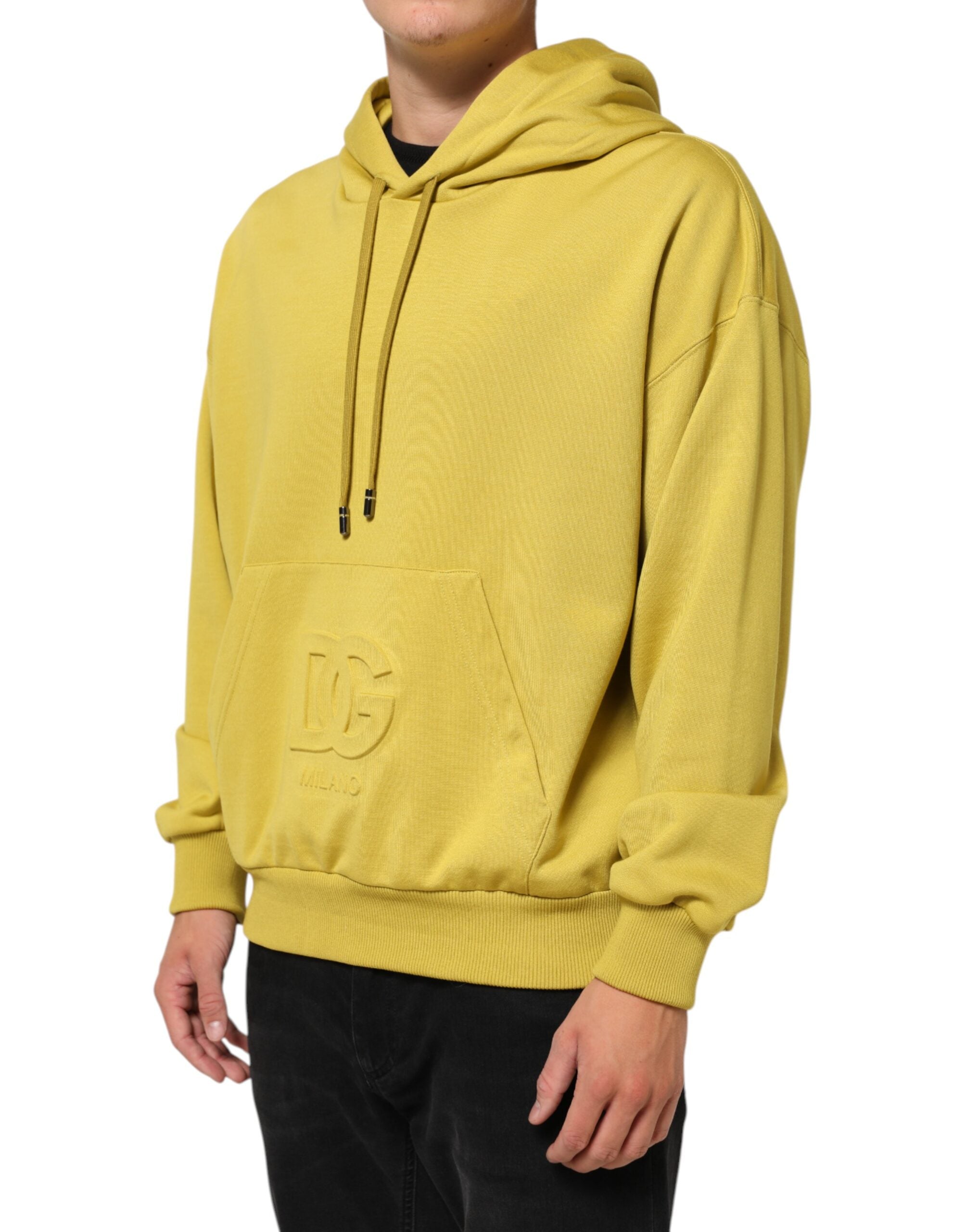 Dolce & Gabbana Yellow Logo Cotton Hooded Sweatshirt Sweater Dolce & Gabbana