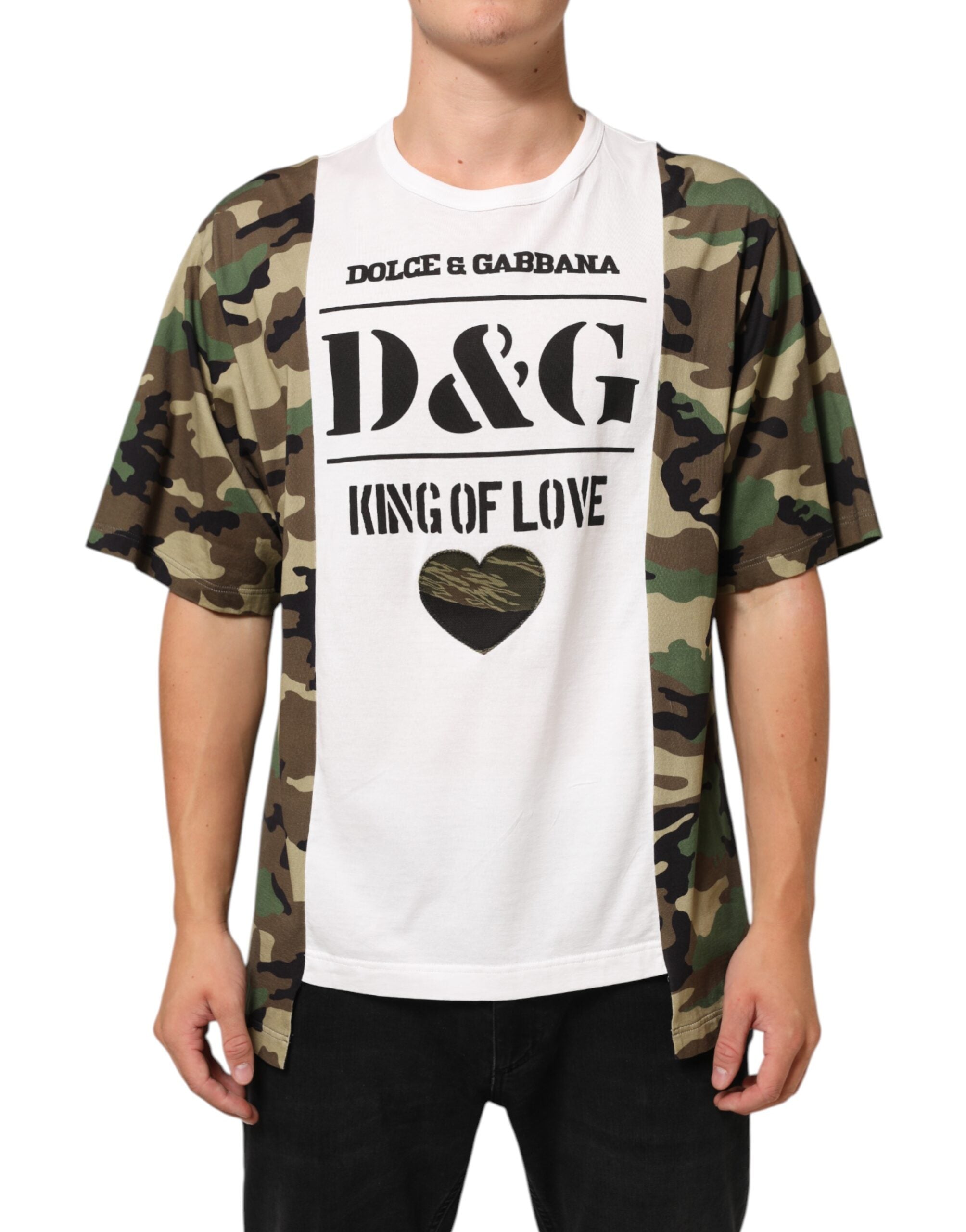 Dolce & Gabbana White Logo Camouflage Crew Neck Men T-shirt Dolce & Gabbana
