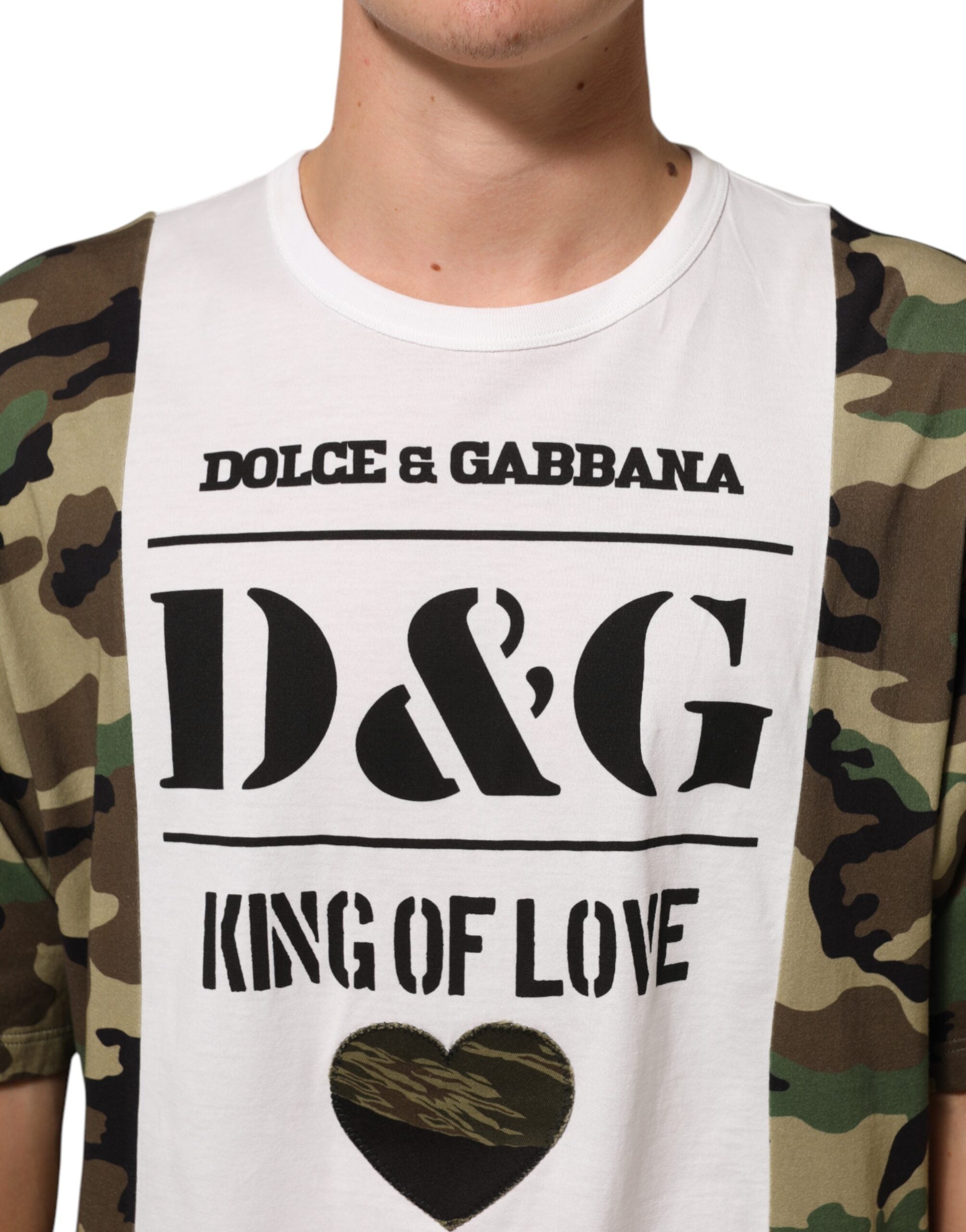 Dolce & Gabbana White Logo Camouflage Crew Neck Men T-shirt Dolce & Gabbana