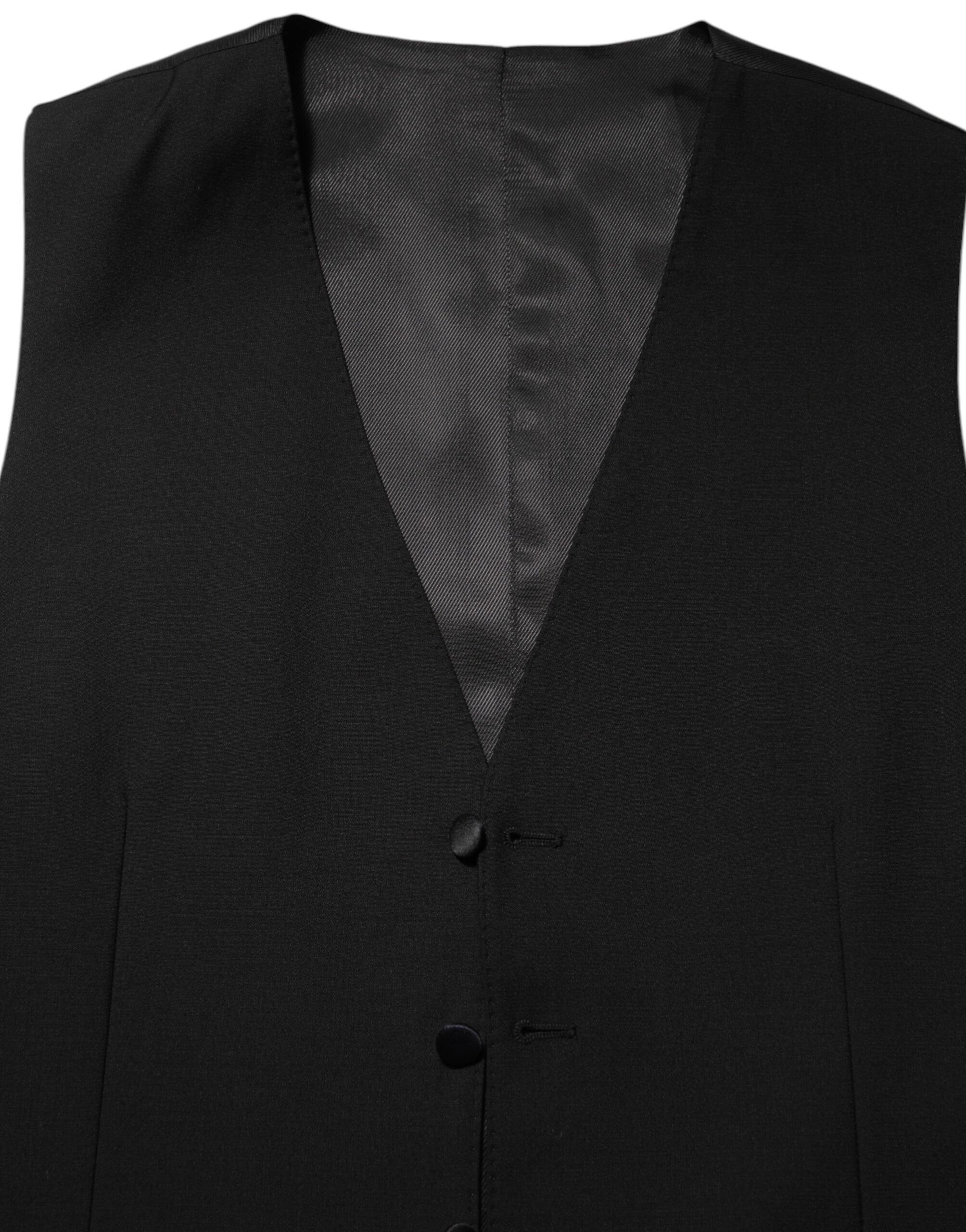 Dolce & Gabbana Black Wool Dress Formal Men Waistcoat Vest Dolce & Gabbana