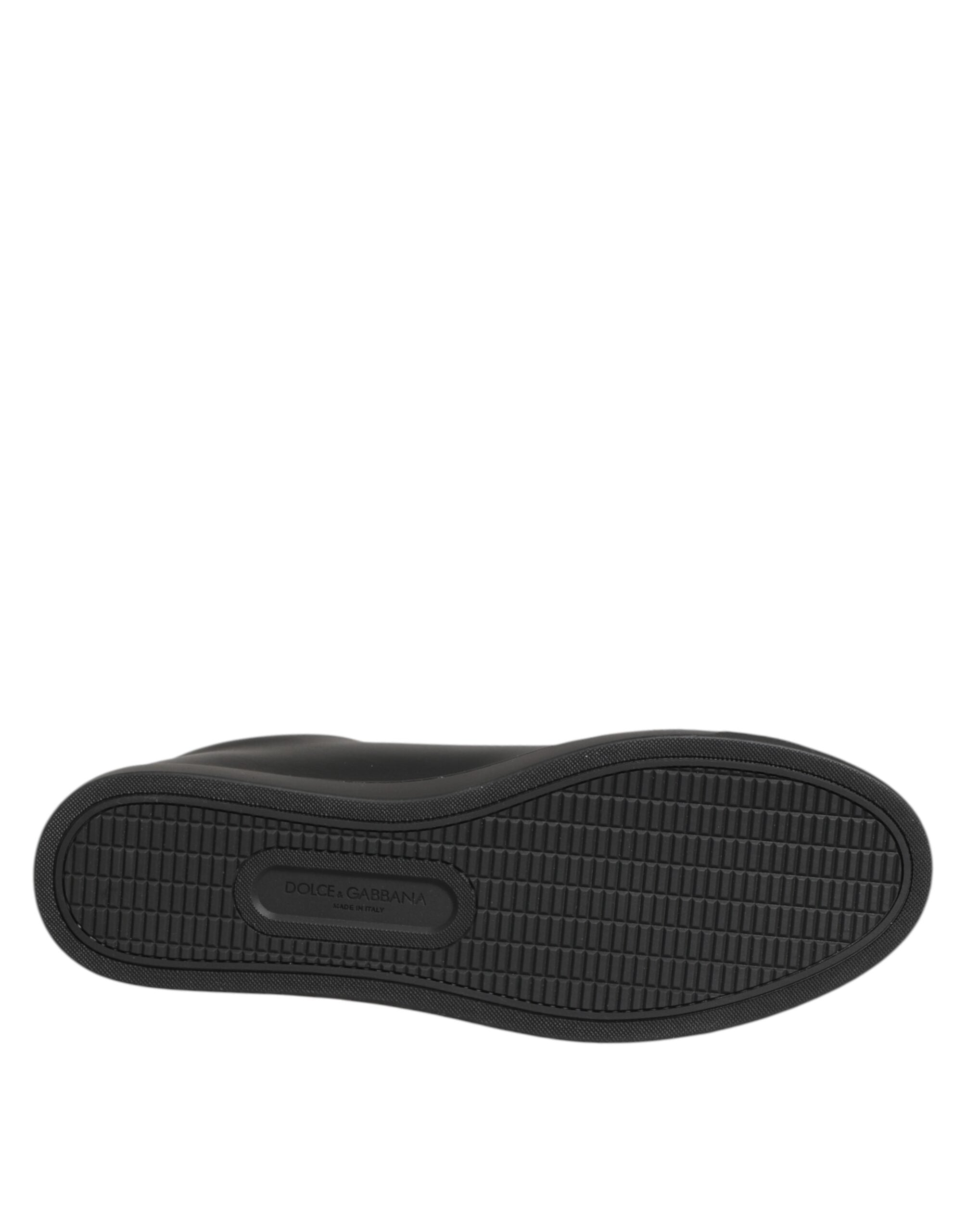Dolce & Gabbana Black Leather Crystal Heart Sneakers Shoes Dolce & Gabbana
