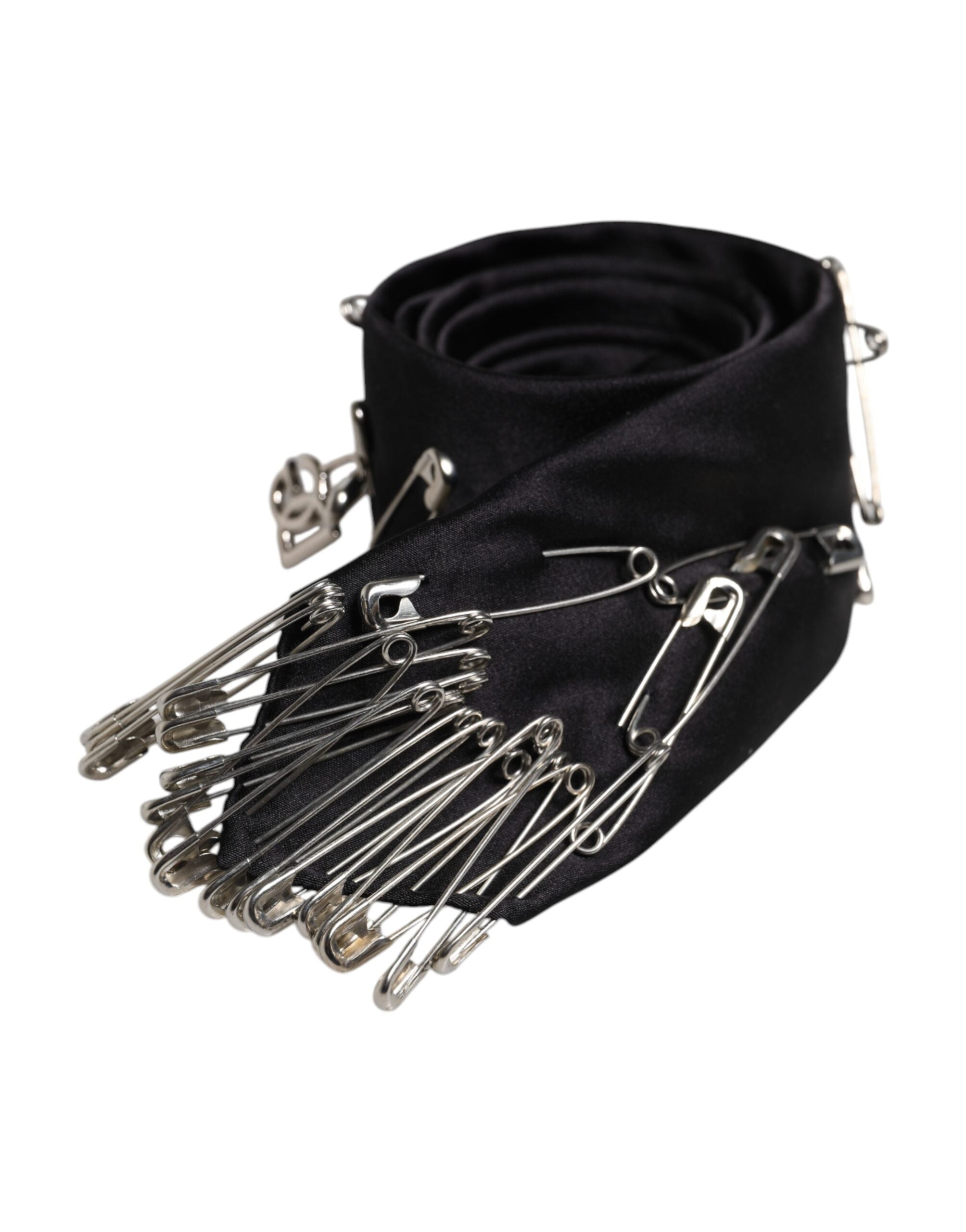 Dolce & Gabbana Black Safety Pins Silk Adjustable Necktie Accessory Tie Dolce & Gabbana