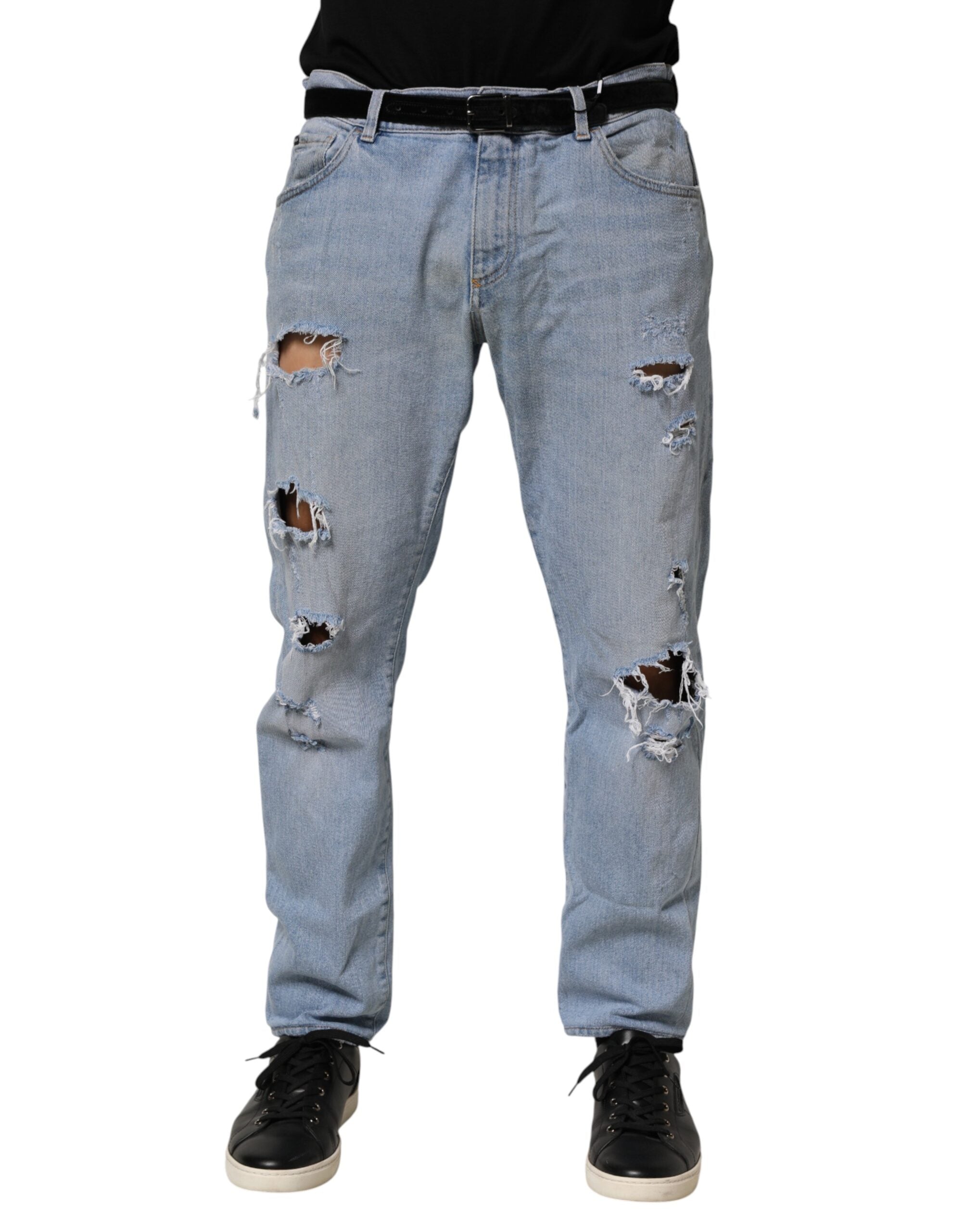 Dolce & Gabbana Blue Cotton Distressed Slim Fit Denim Jeans Dolce & Gabbana