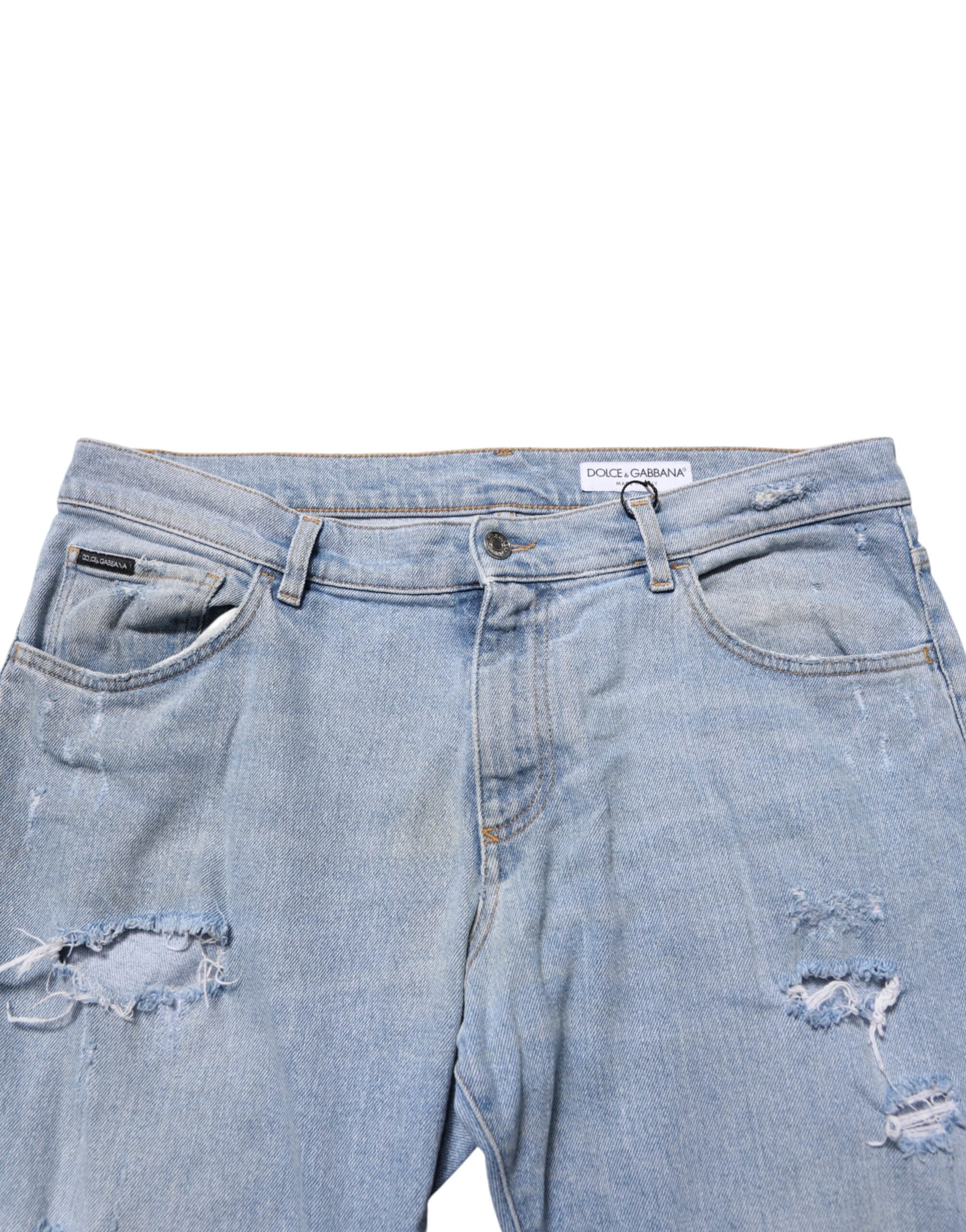 Dolce & Gabbana Blue Cotton Distressed Slim Fit Denim Jeans Dolce & Gabbana