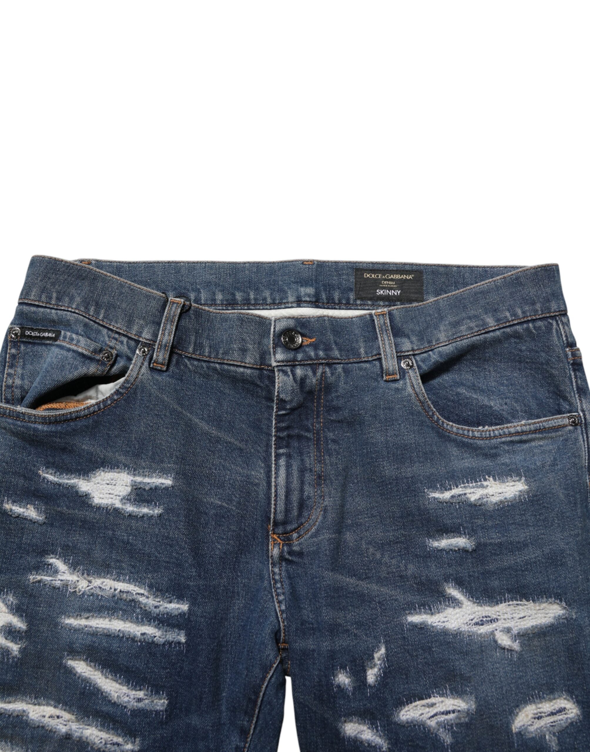 Dolce & Gabbana Blue Tattered Cotton Skinny Men Denim Jeans Dolce & Gabbana