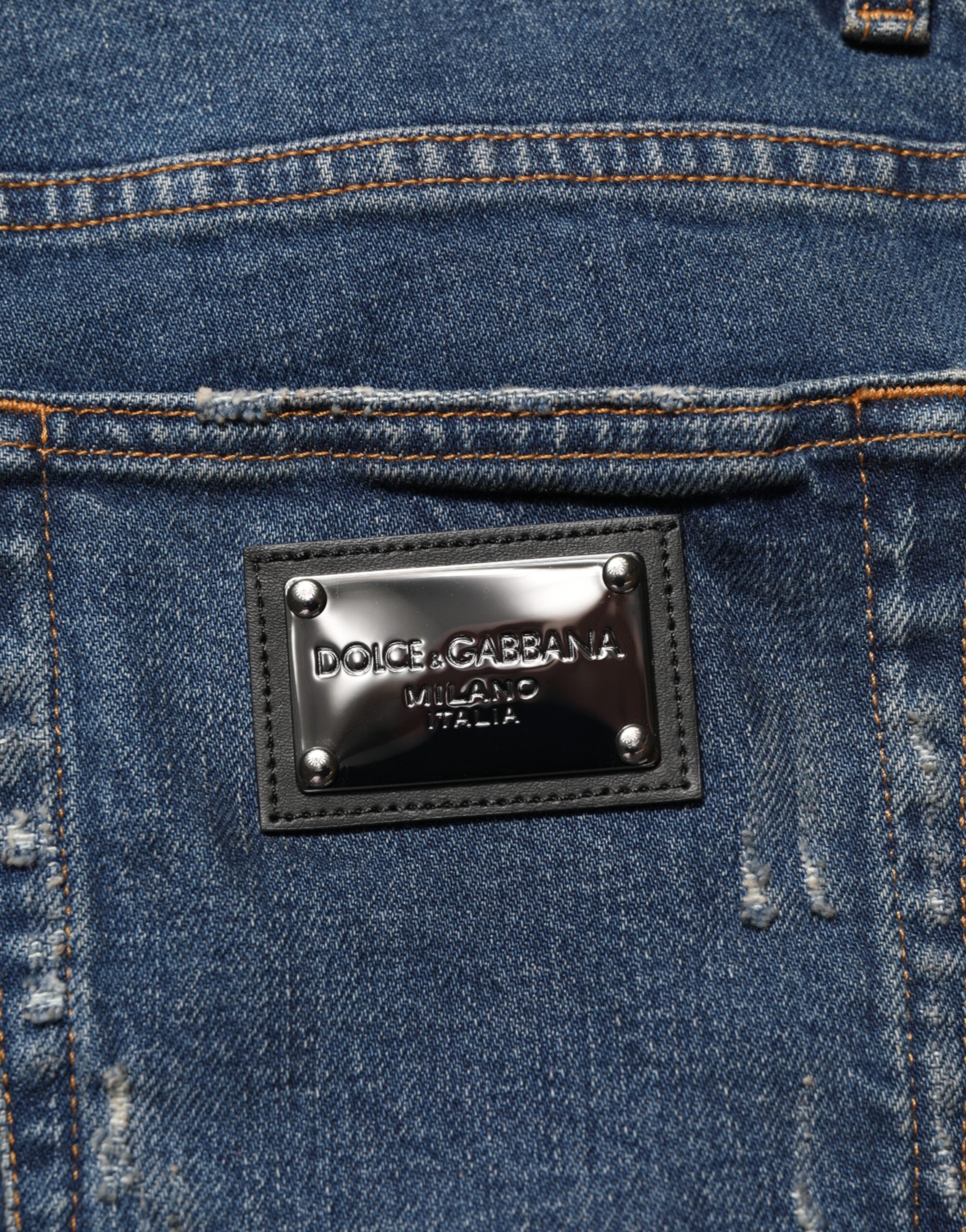Dolce & Gabbana Blue Tattered Cotton Skinny Men Denim Jeans Dolce & Gabbana