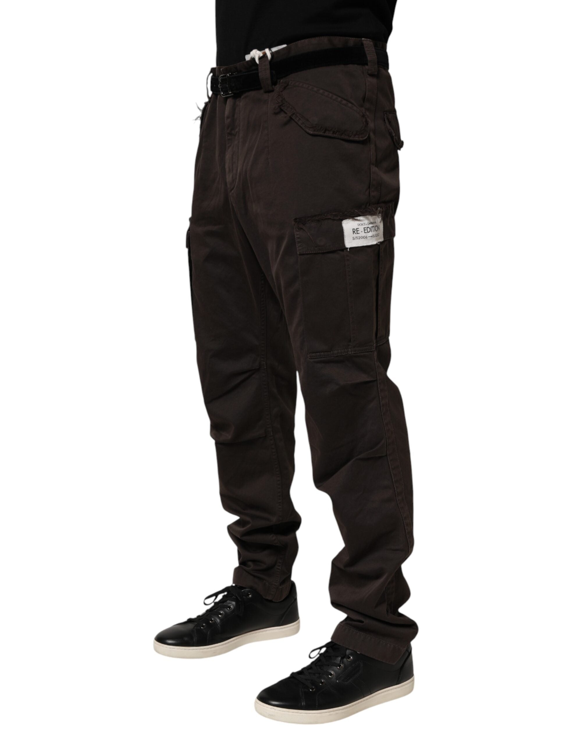 Dolce & Gabbana Brown Re- Edition Cotton Men Cargo Pants Dolce & Gabbana