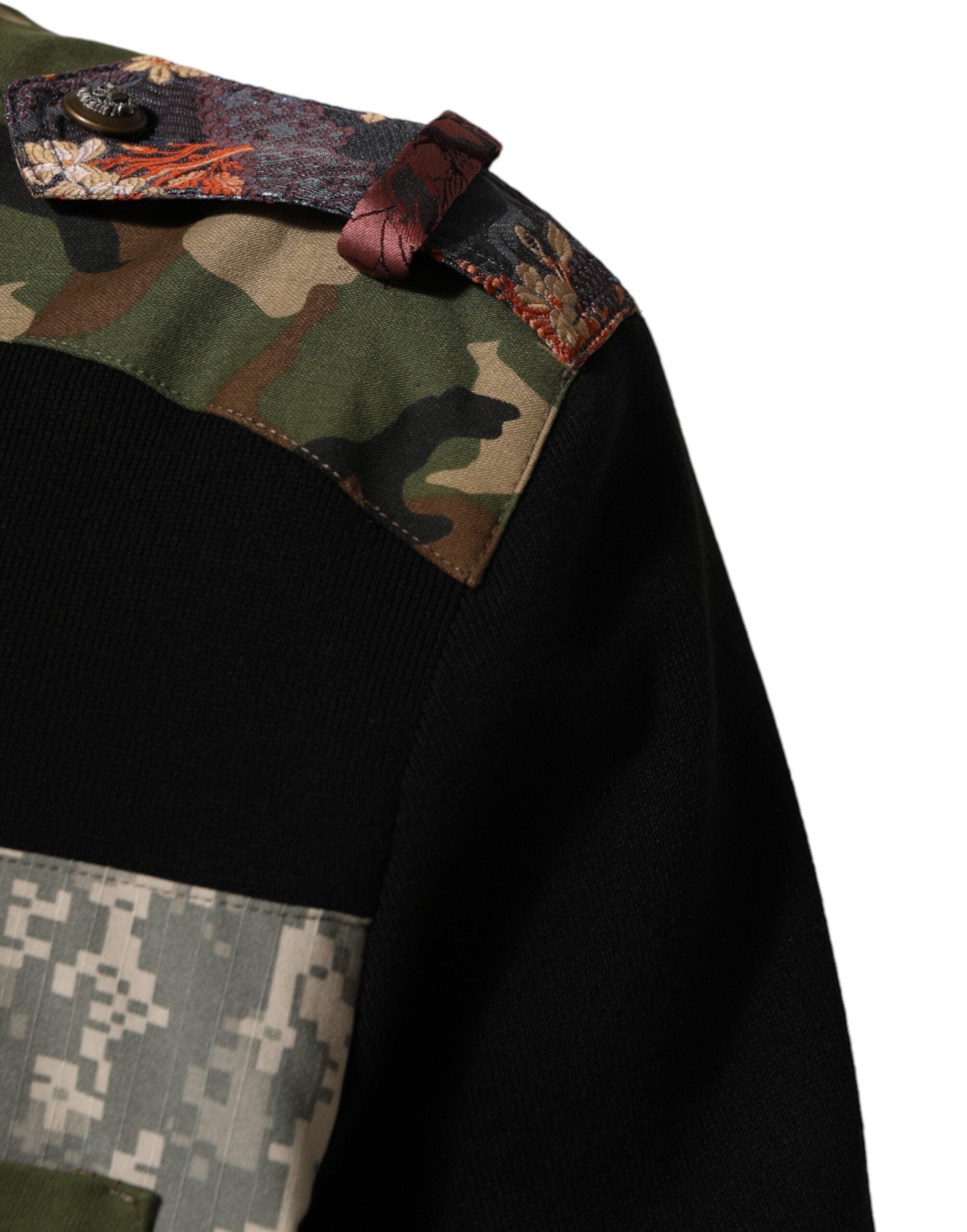 Dolce & Gabbana Black Patchwork Crew Neck Pullover Sweater Dolce & Gabbana