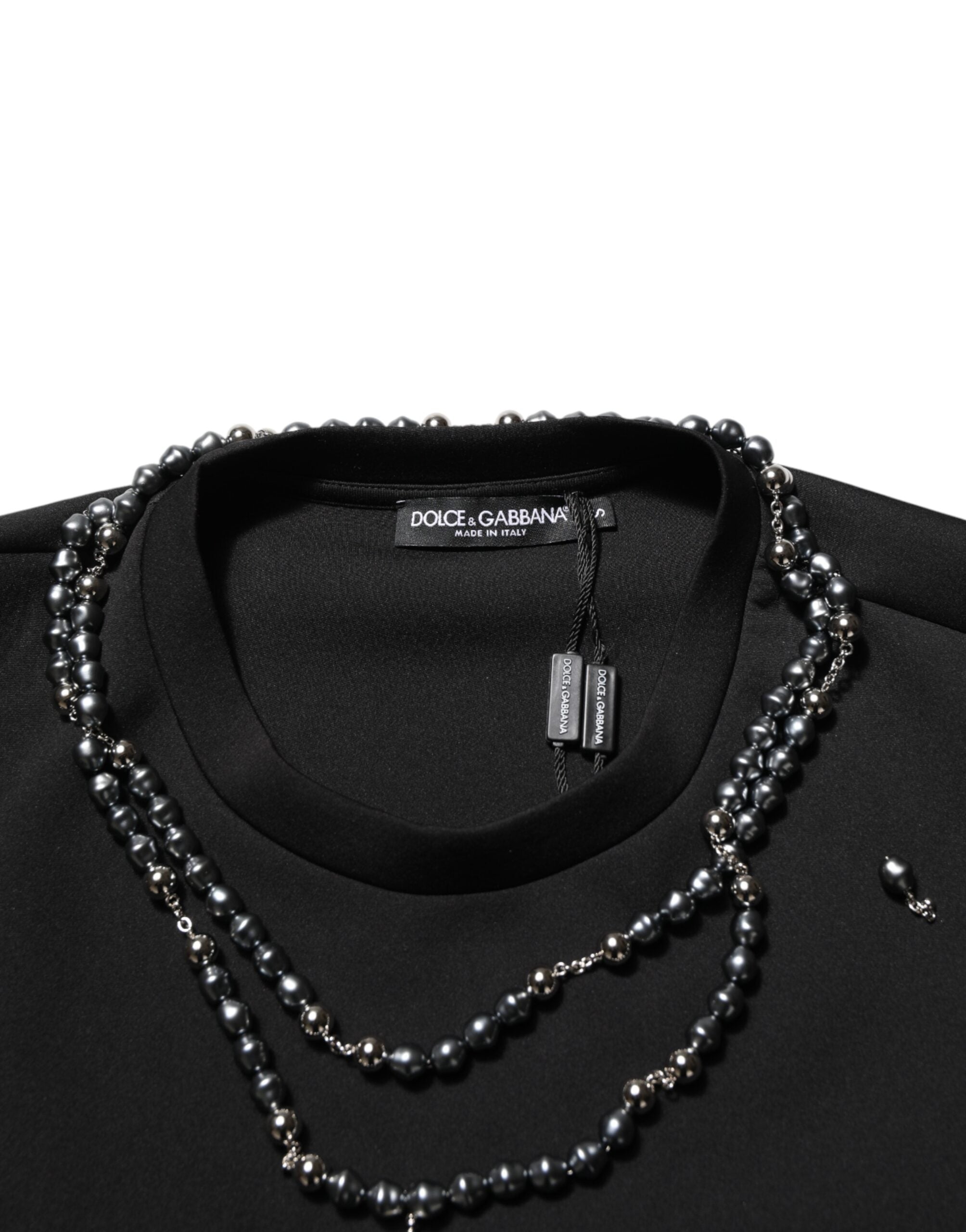 Dolce & Gabbana Black Polyester Necklace Embellished T-shirt Dolce & Gabbana