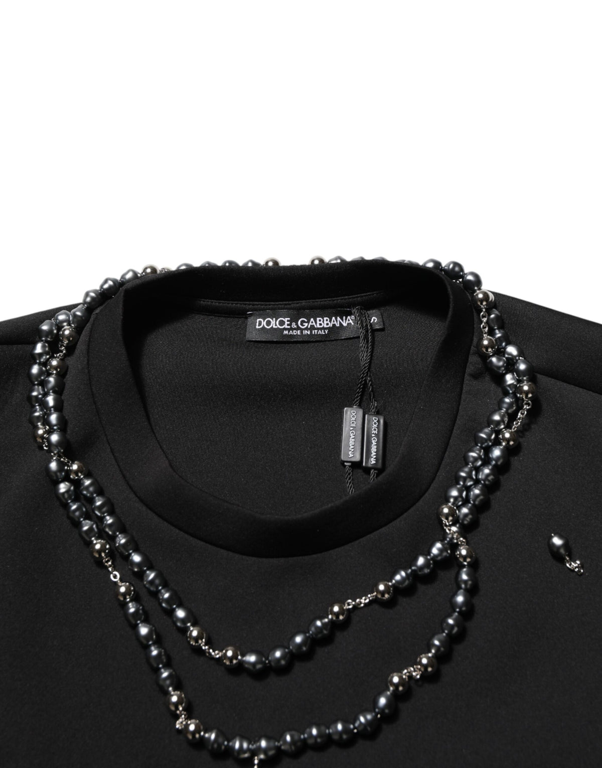 Dolce & Gabbana Black Polyester Necklace Embellished T-shirt
