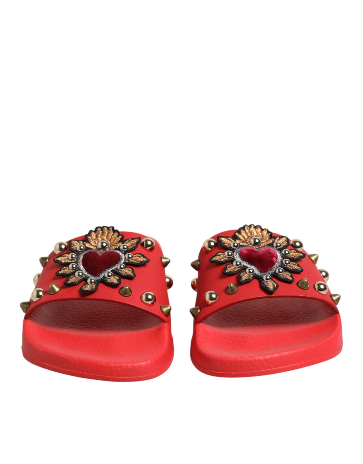 Dolce & Gabbana Red Sacred Heart Stud Slides Beachwear Shoes