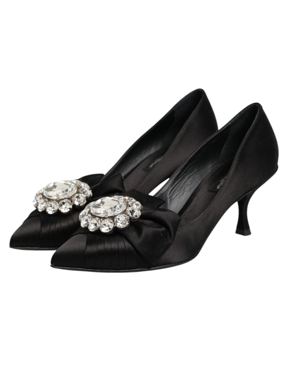 Dolce & Gabbana Black Satin Bow Crystal Embellishment Pumps Shoes
