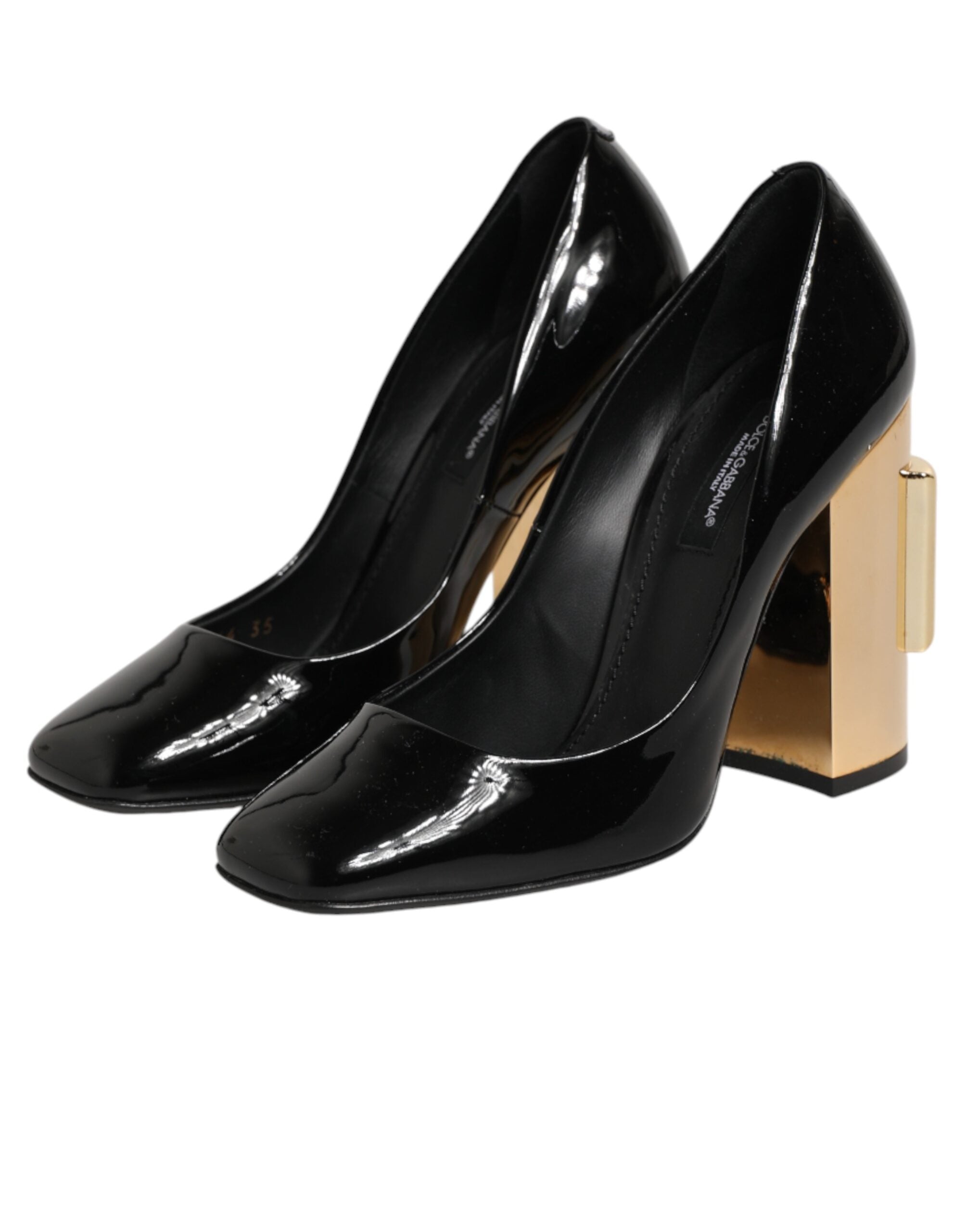 Dolce & Gabbana Black Gold Patent Leather Logo Heels Pumps Shoes Dolce & Gabbana