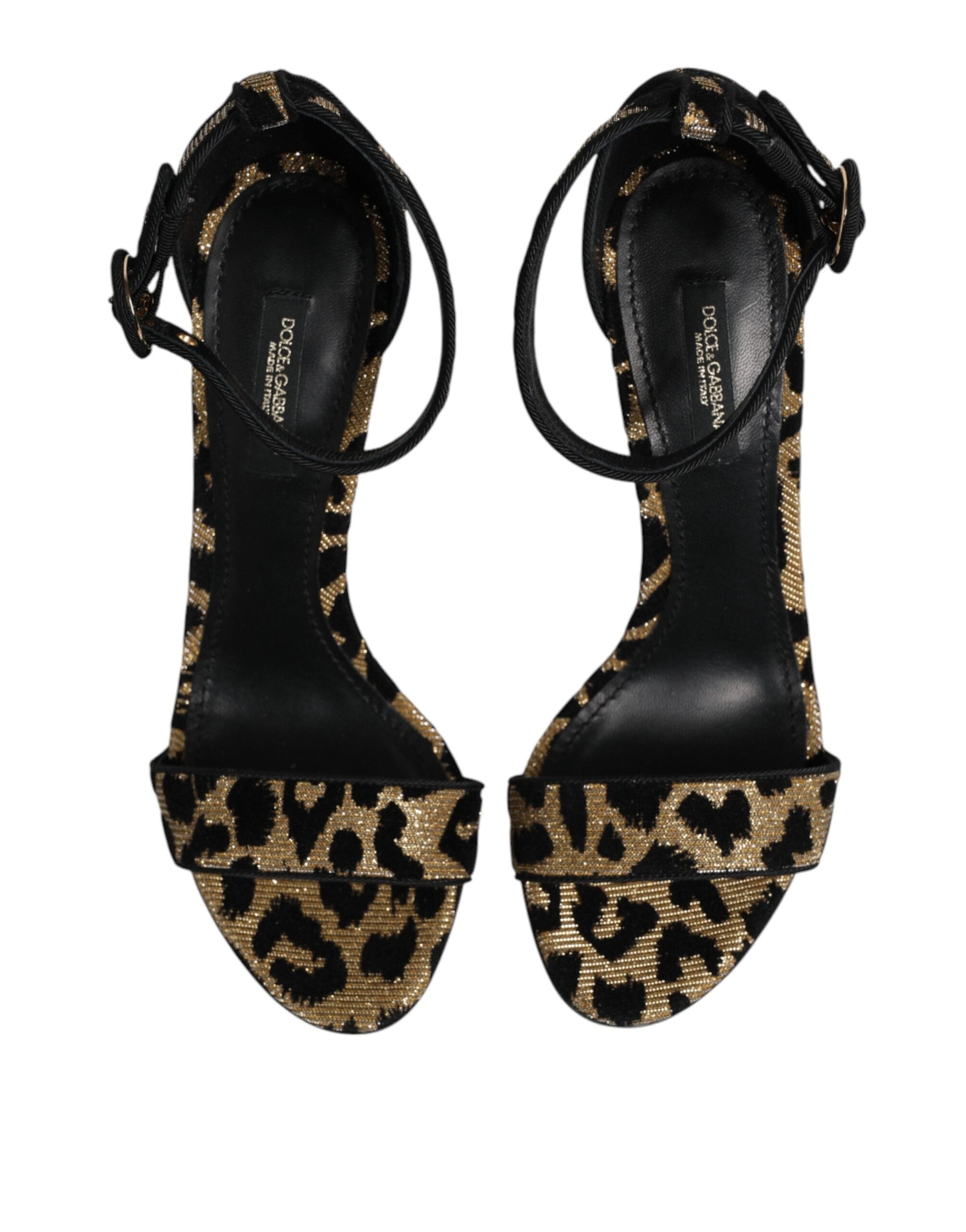 Dolce & Gabbana Gold Leopard Ankle Strap Heels Sandals Shoes Dolce & Gabbana