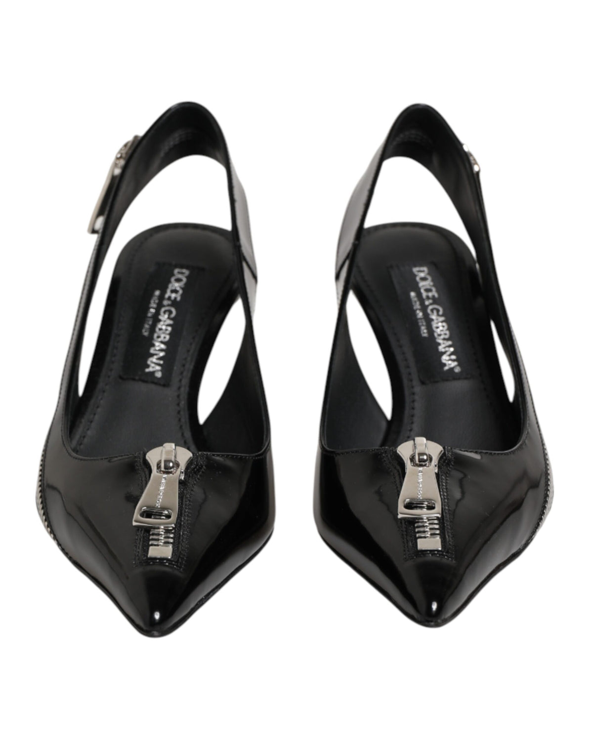 Dolce & Gabbana Black Zipper Leather Heels Slingbacks Shoes