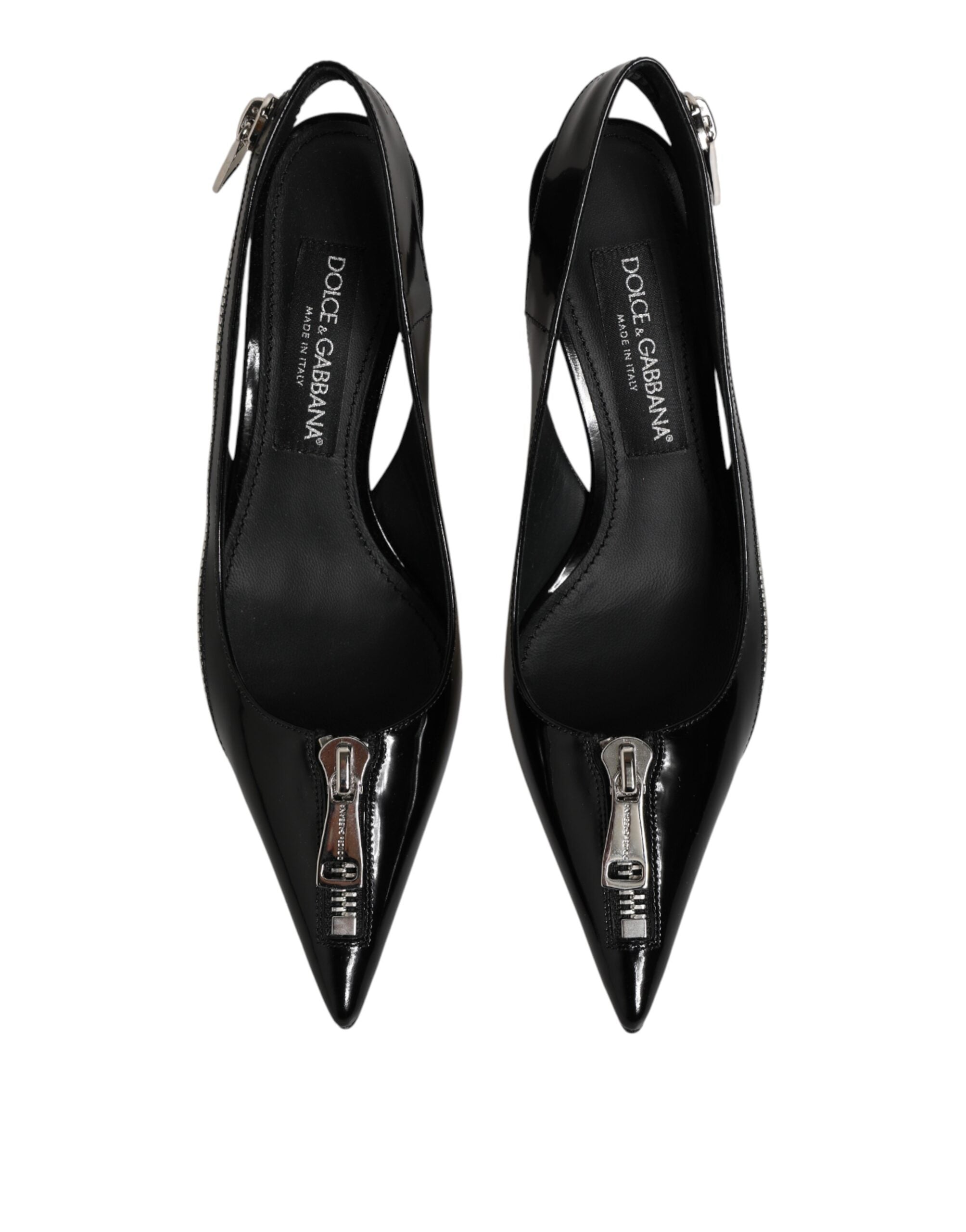 Dolce & Gabbana Black Zipper Leather Heels Slingbacks Shoes Dolce & Gabbana