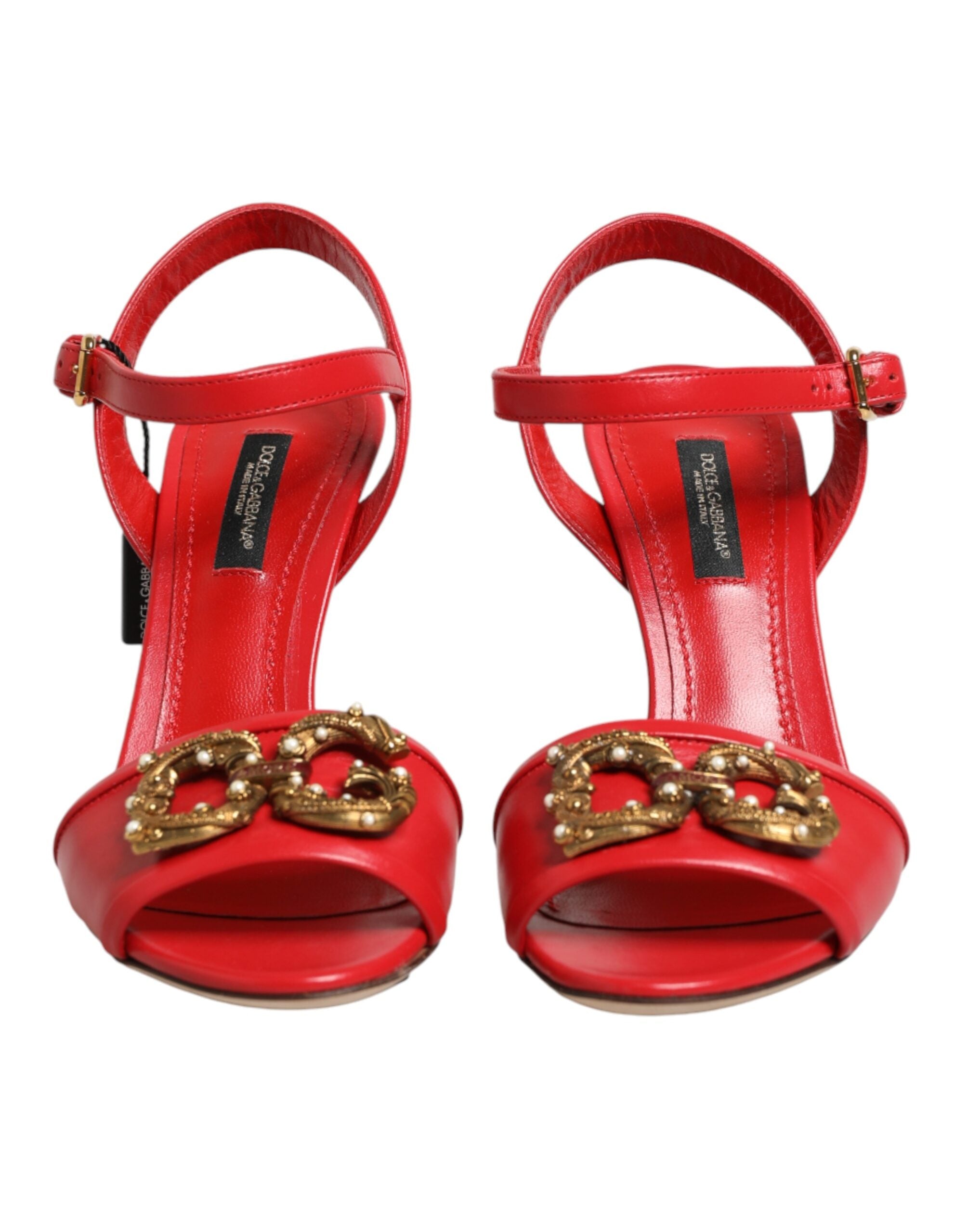 Dolce & Gabbana Red Leather DG AMORE Heels Sandals Shoes Dolce & Gabbana