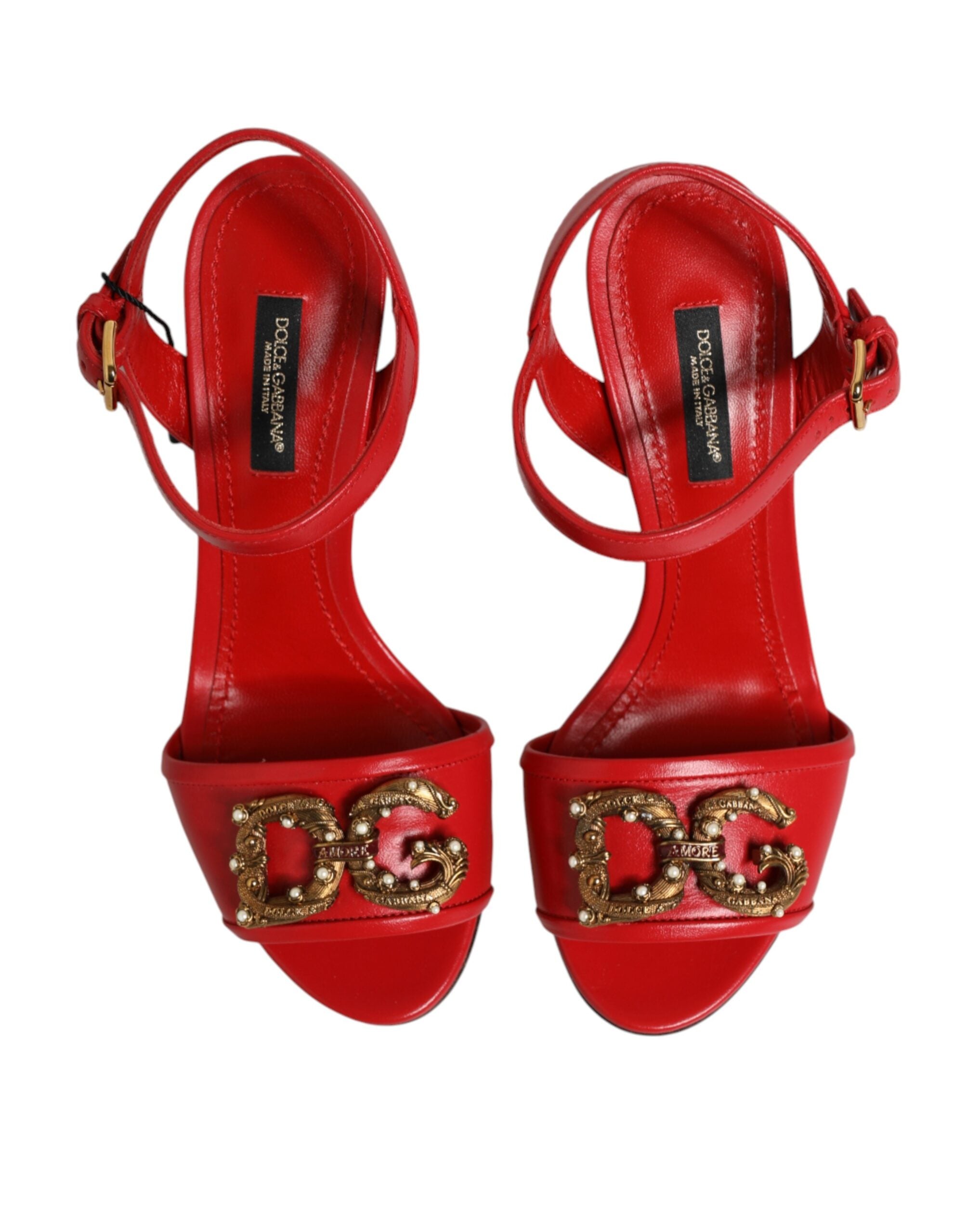 Dolce & Gabbana Red Leather DG AMORE Heels Sandals Shoes Dolce & Gabbana