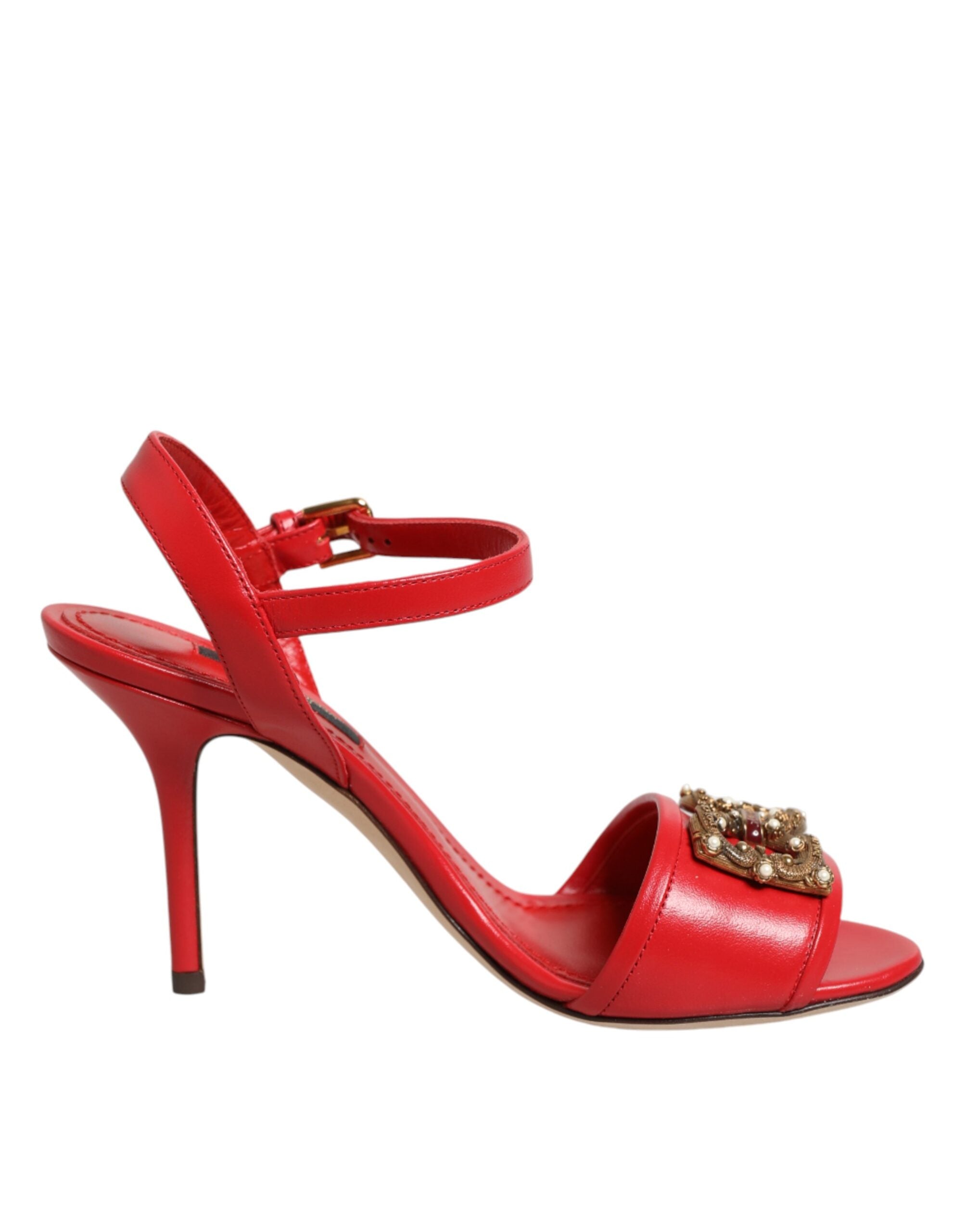 Dolce & Gabbana Red Leather DG AMORE Heels Sandals Shoes Dolce & Gabbana