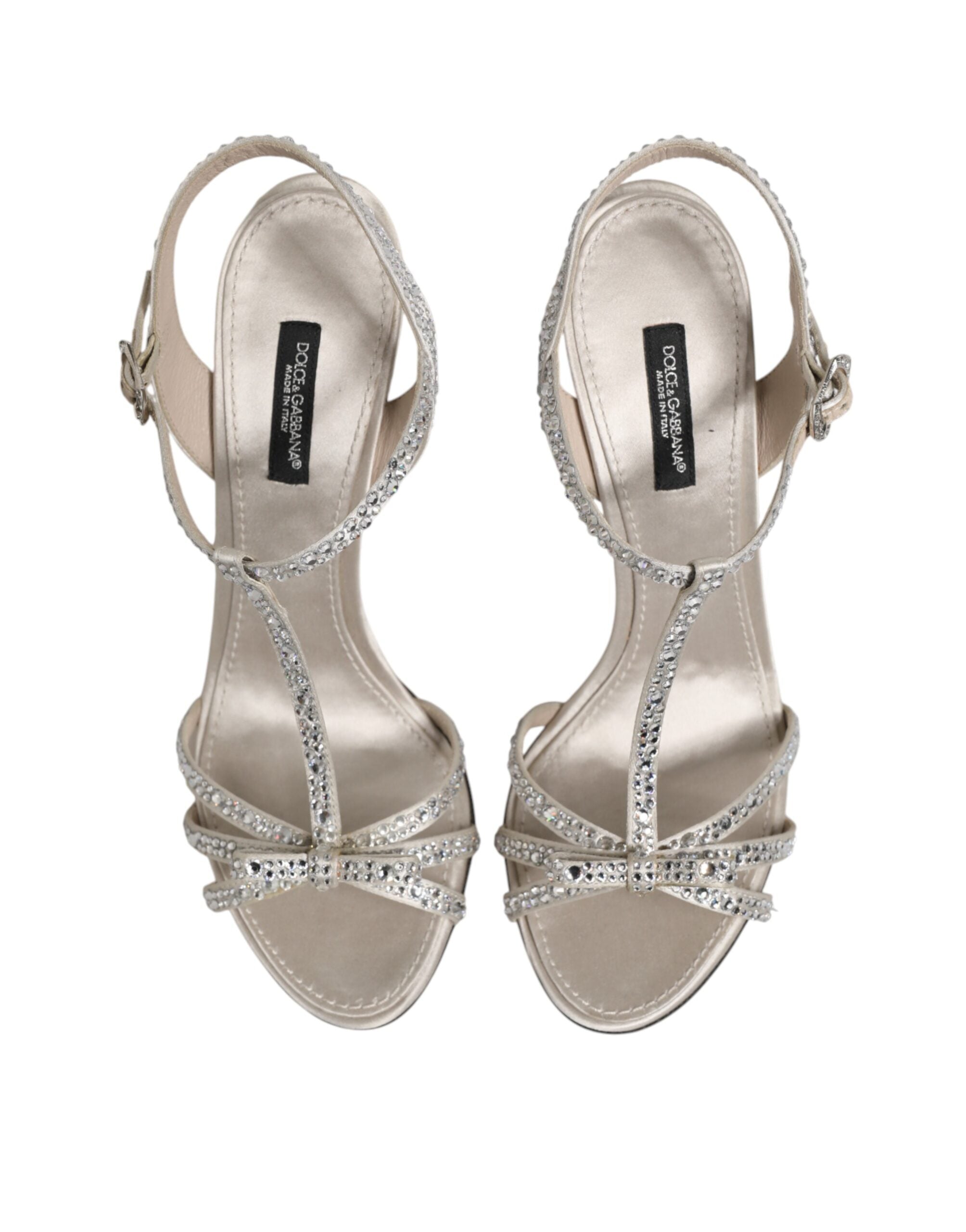 Dolce & Gabbana Silver Strass Ankle Strap Heels Sandals Shoes Dolce & Gabbana