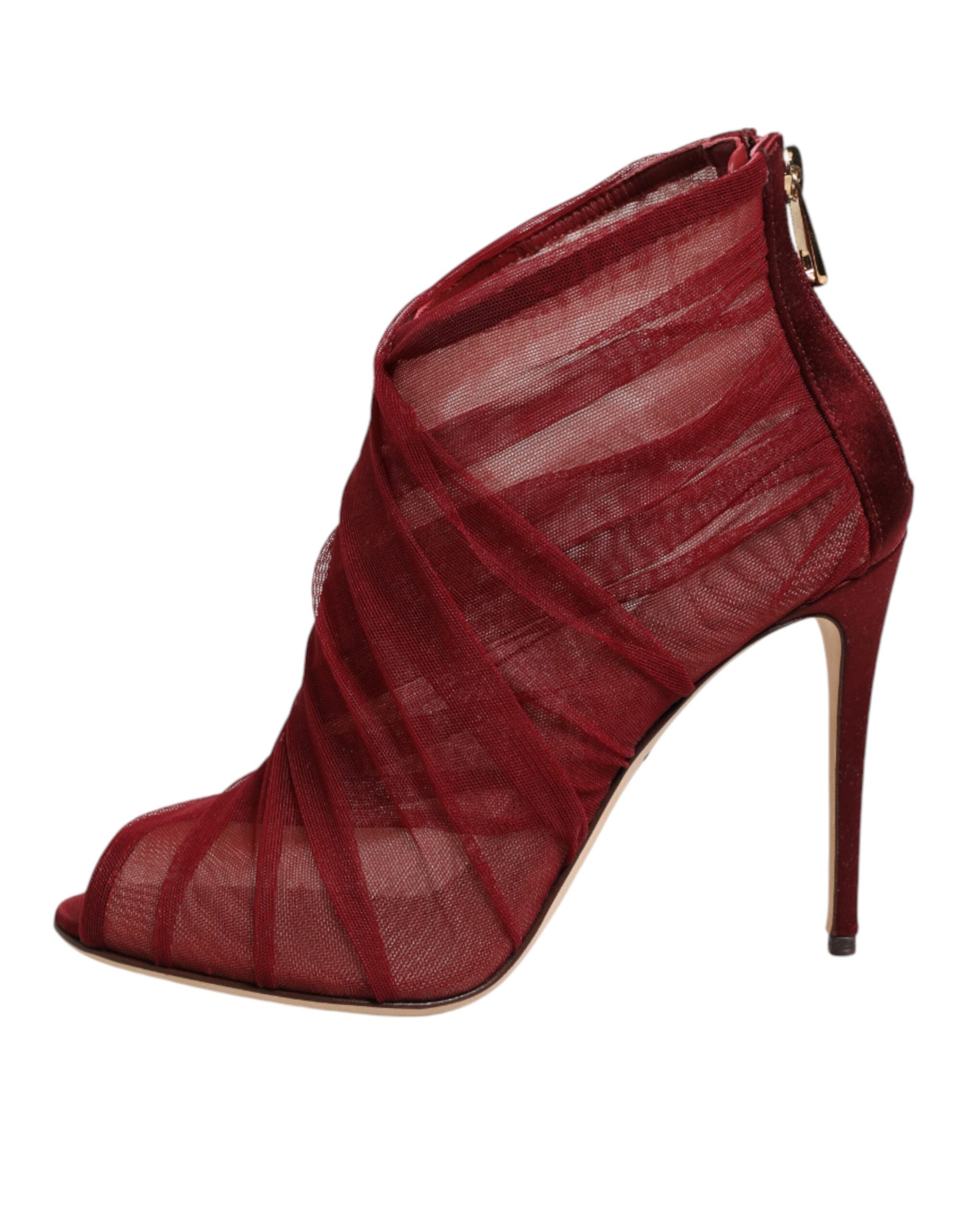 Dolce & Gabbana Red Tulle Ankle Boots Stiletto Heels Shoes Dolce & Gabbana