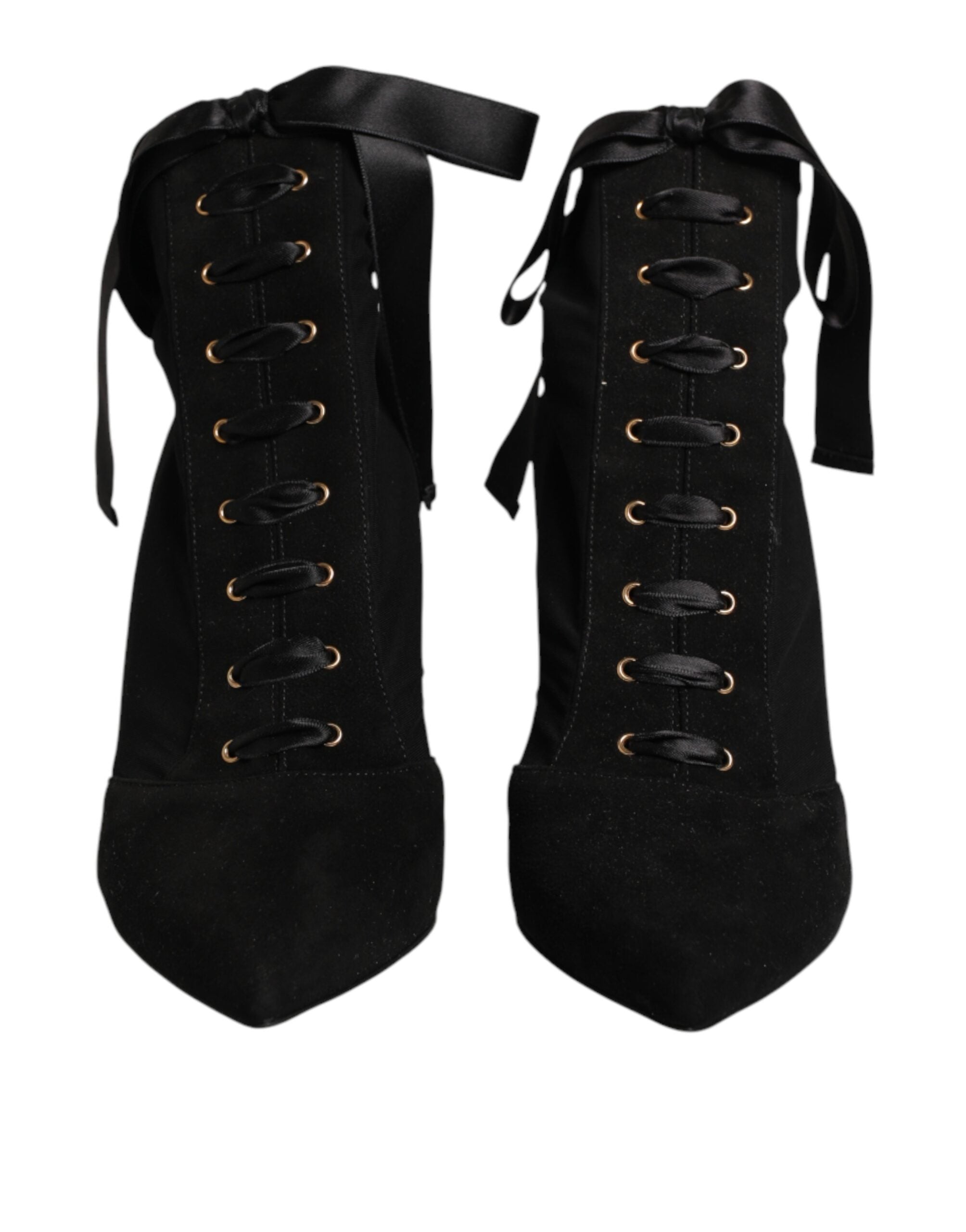 Dolce & Gabbana Black Stiletto Heels Lace Up Boots Shoes Dolce & Gabbana