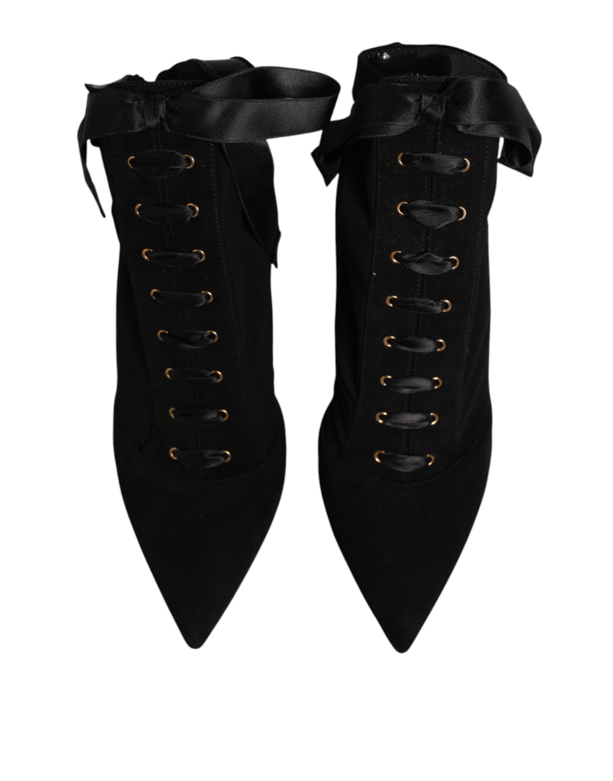 Dolce & Gabbana Black Stiletto Heels Lace Up Boots Shoes Dolce & Gabbana