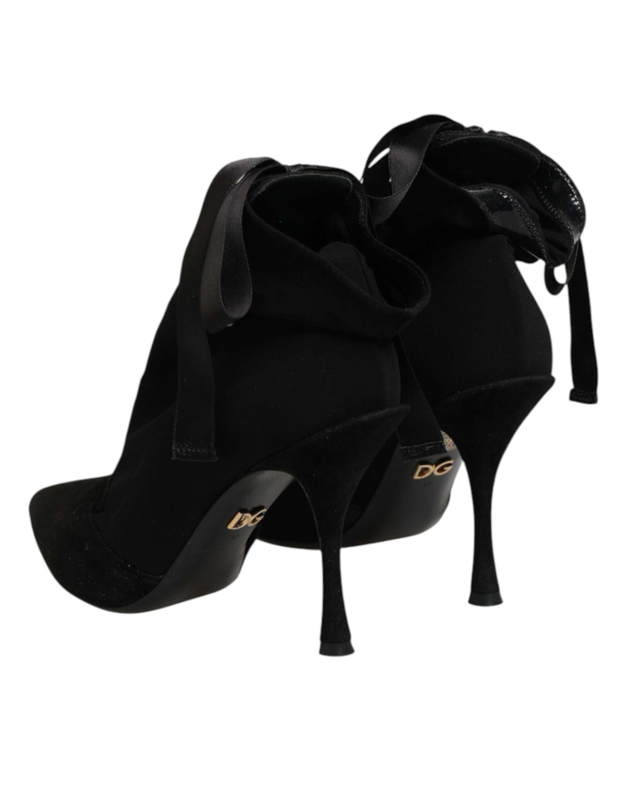 Dolce & Gabbana Black Stiletto Heels Lace Up Boots Shoes Dolce & Gabbana