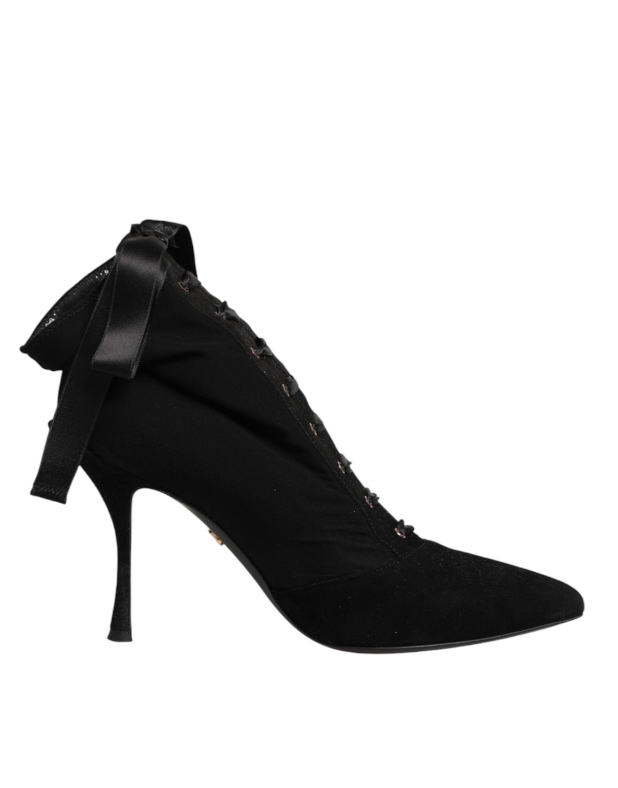 Dolce & Gabbana Black Stiletto Heels Lace Up Boots Shoes Dolce & Gabbana