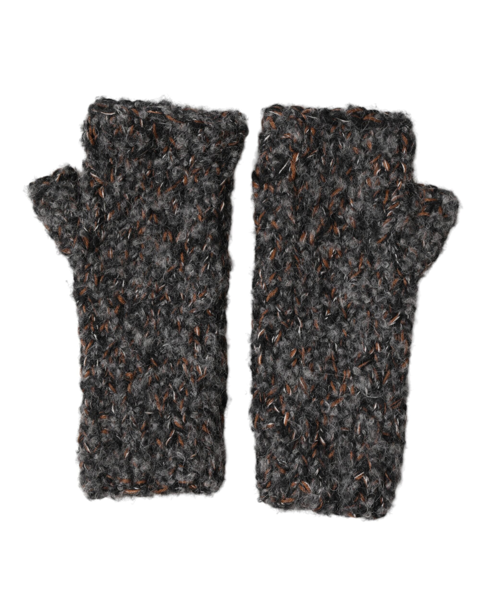 Dolce & Gabbana Gray Virgin Wool Knitted Fingerless Men Gloves Dolce & Gabbana