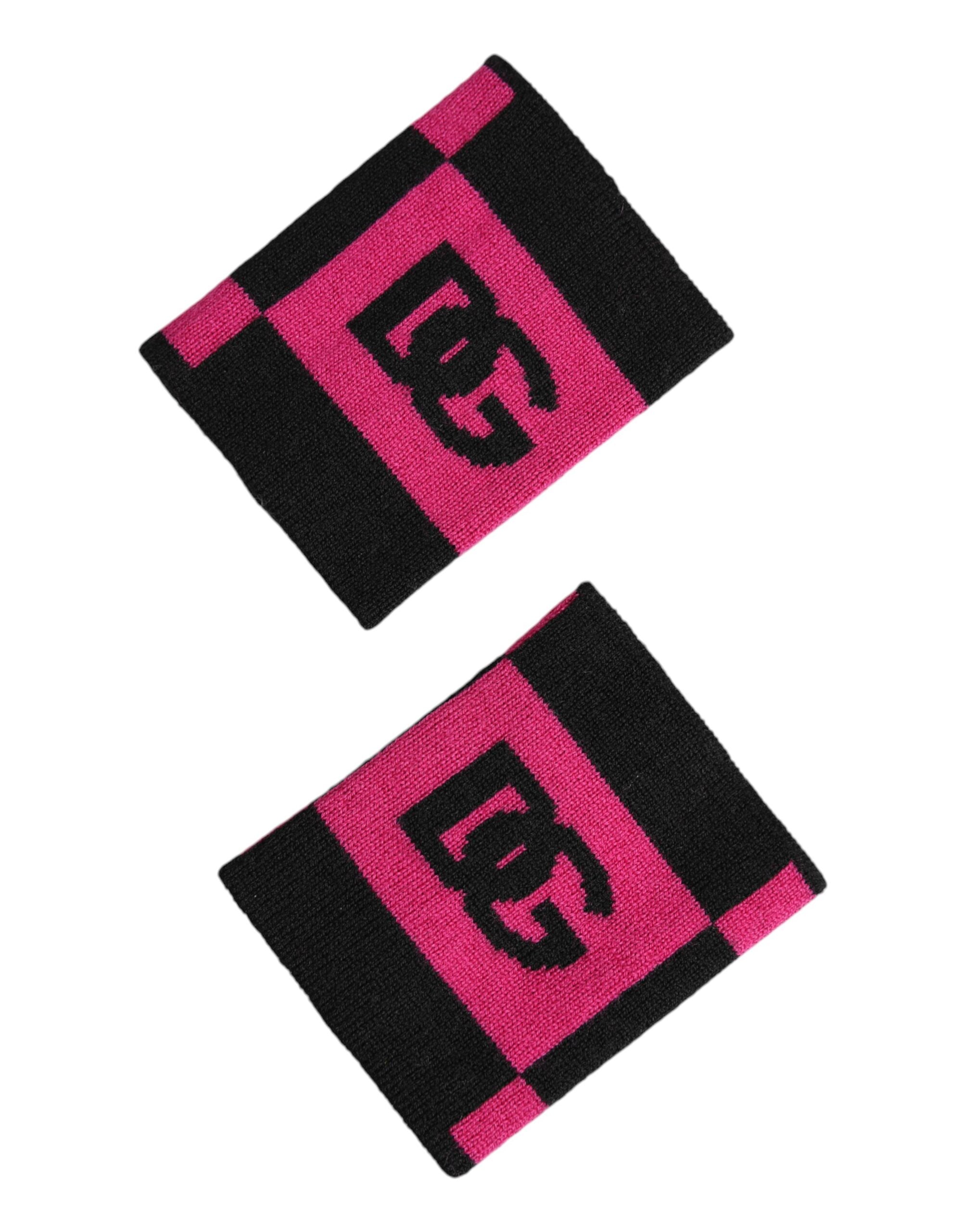 Dolce & Gabbana Black Pink DG Logo Cashmere 1 Pair Wristband Dolce & Gabbana
