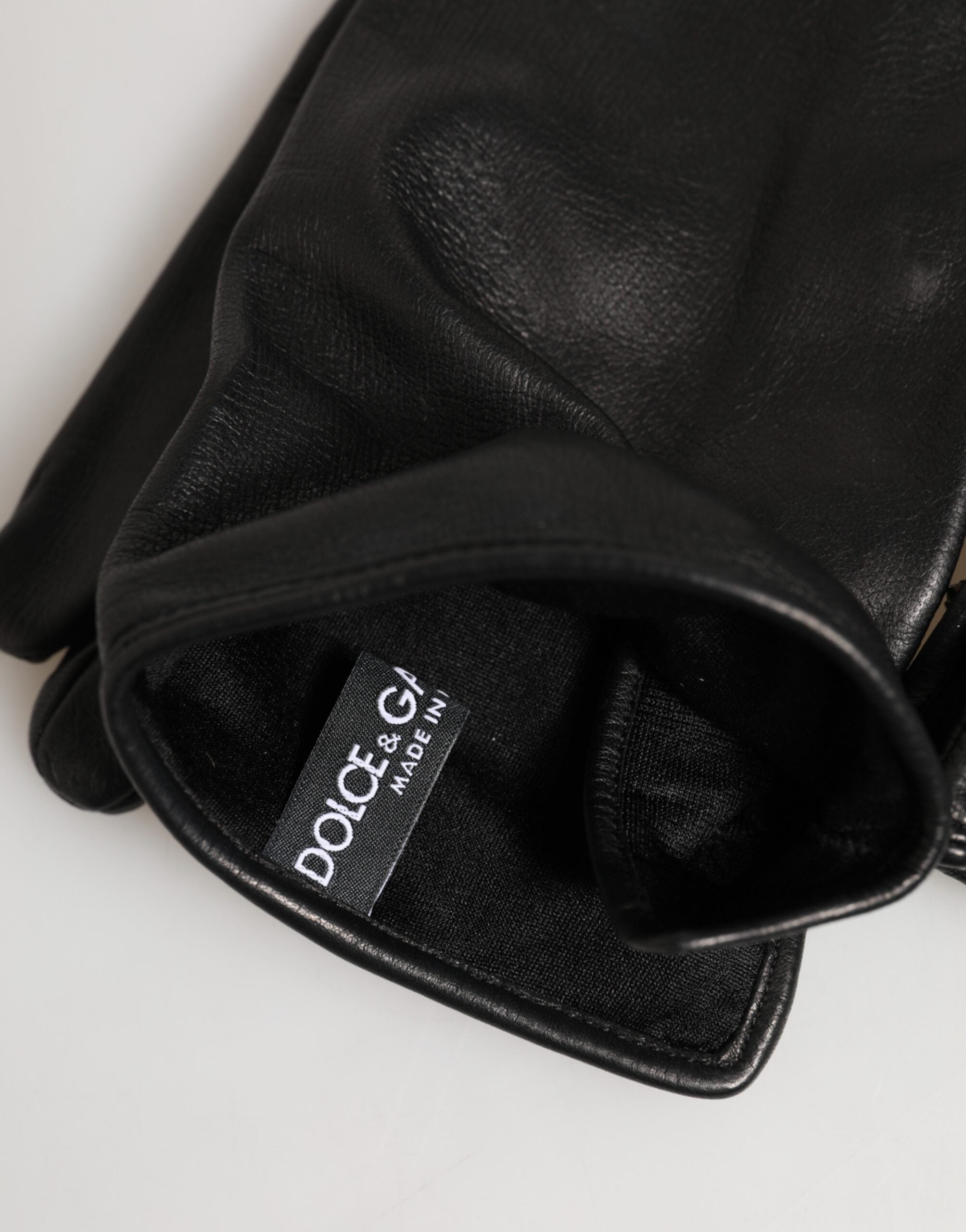 Dolce & Gabbana Black Leather Embellished Long Mitten Gloves Dolce & Gabbana