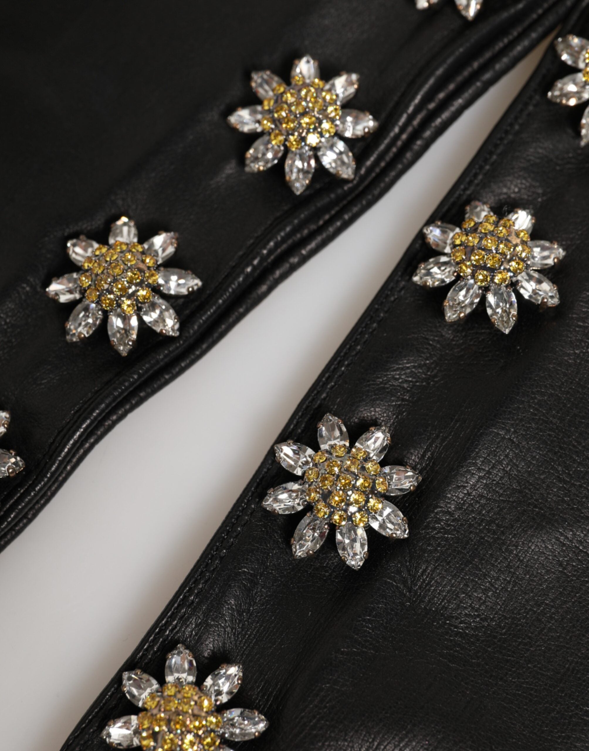 Dolce & Gabbana Black Leather Embellished Long Mitten Gloves Dolce & Gabbana