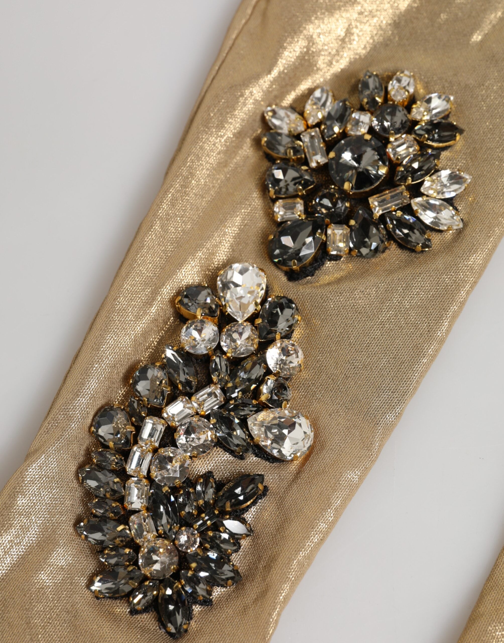 Dolce & Gabbana Beige Satin Crystal Elbow Length Mitten Gloves Dolce & Gabbana