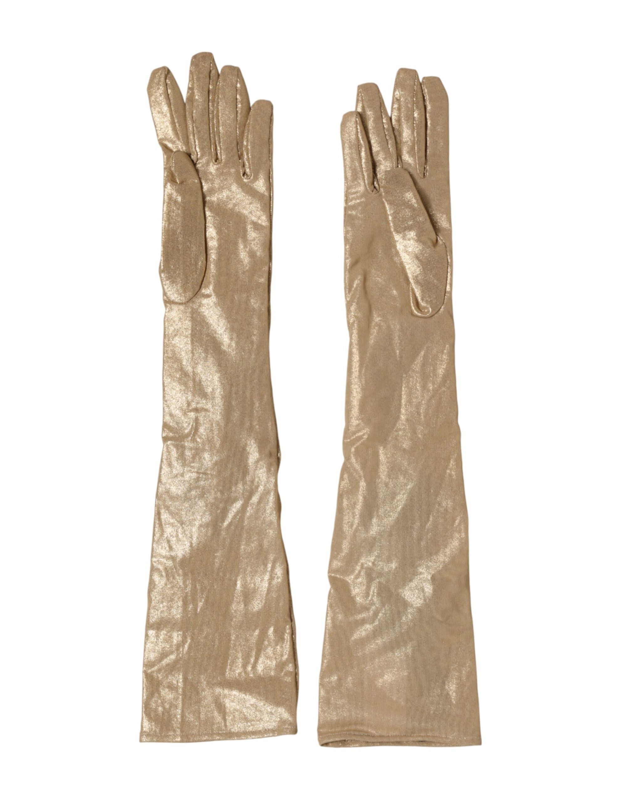 Dolce & Gabbana Beige Satin Crystal Elbow Length Mitten Gloves Dolce & Gabbana