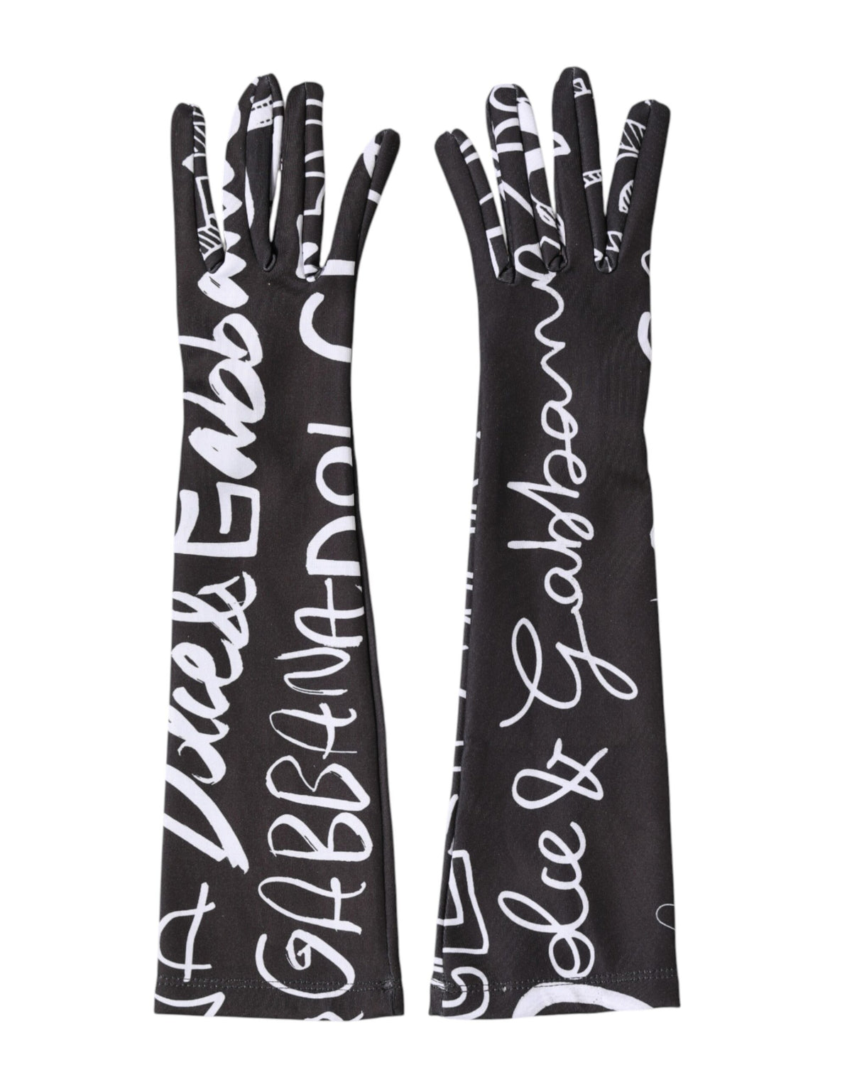 Dolce & Gabbana Black White DG Logo Elbow Length Mitten Gloves